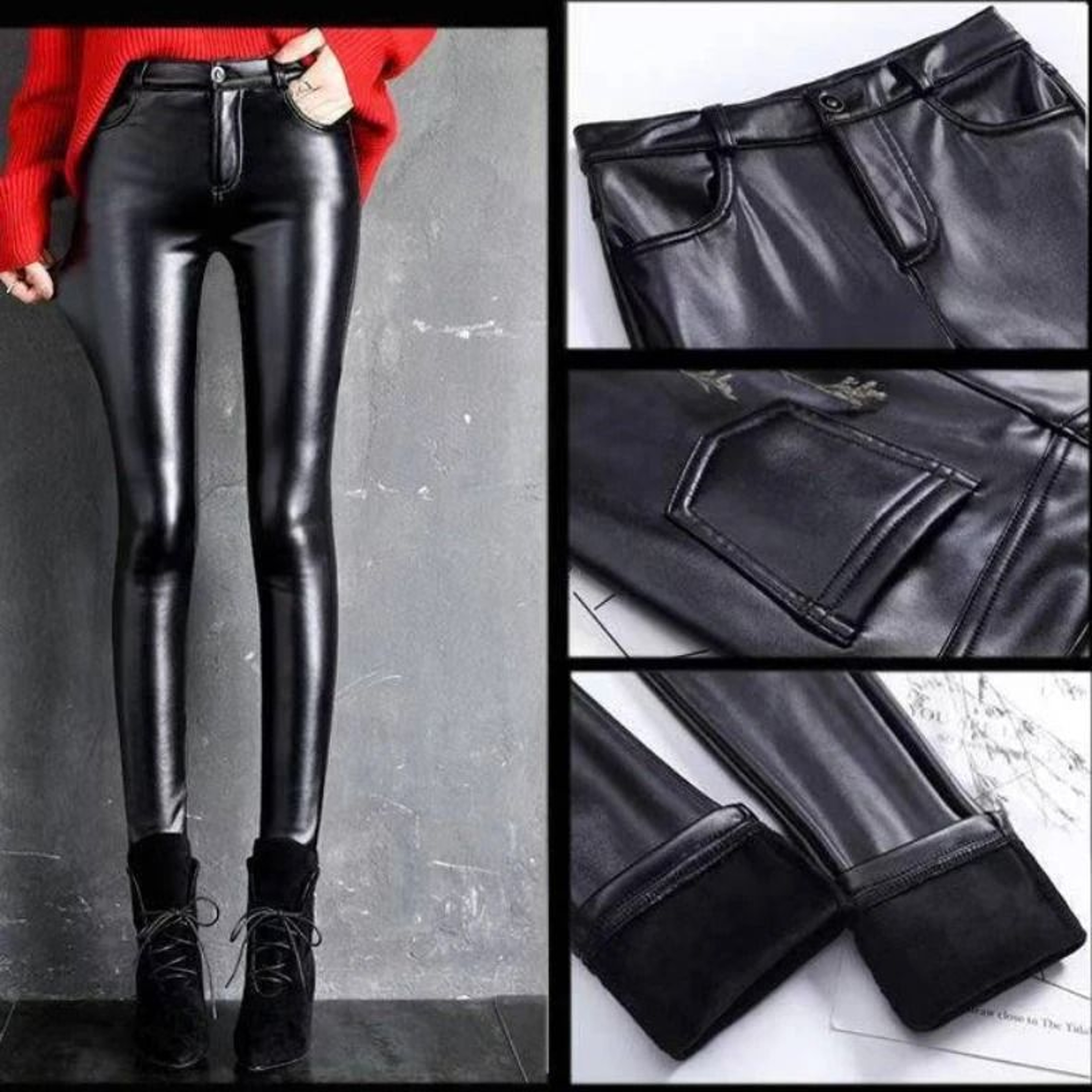 Womens FleeceLined PU Leather Warm Leggings  CashmereSoft Thickened HighWaisted Slim Fit Tight Wint 4