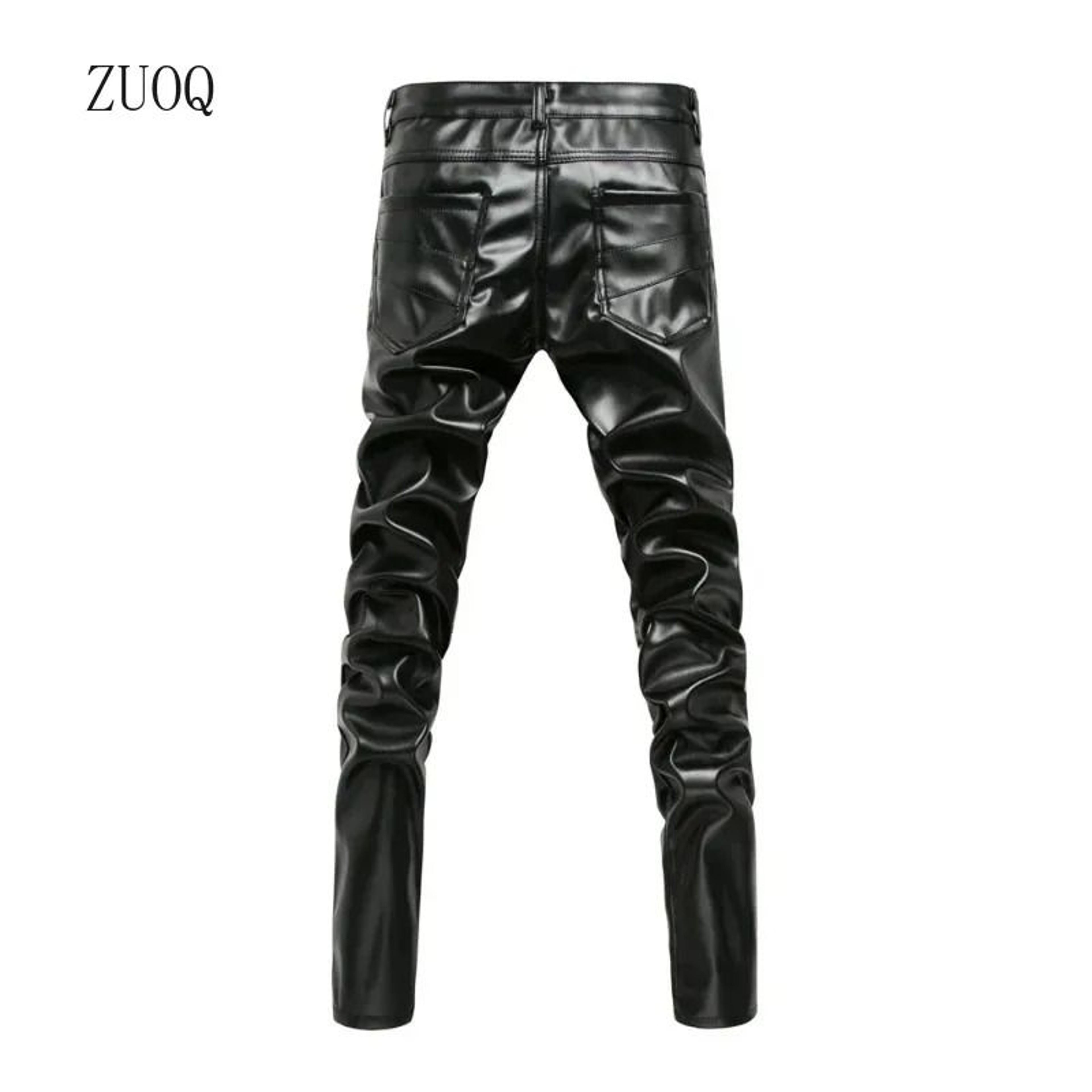 Mens Winter Skinny Biker PU Leather Pants  High Street Fashion Motorcycle Trousers For Club  Stage  2