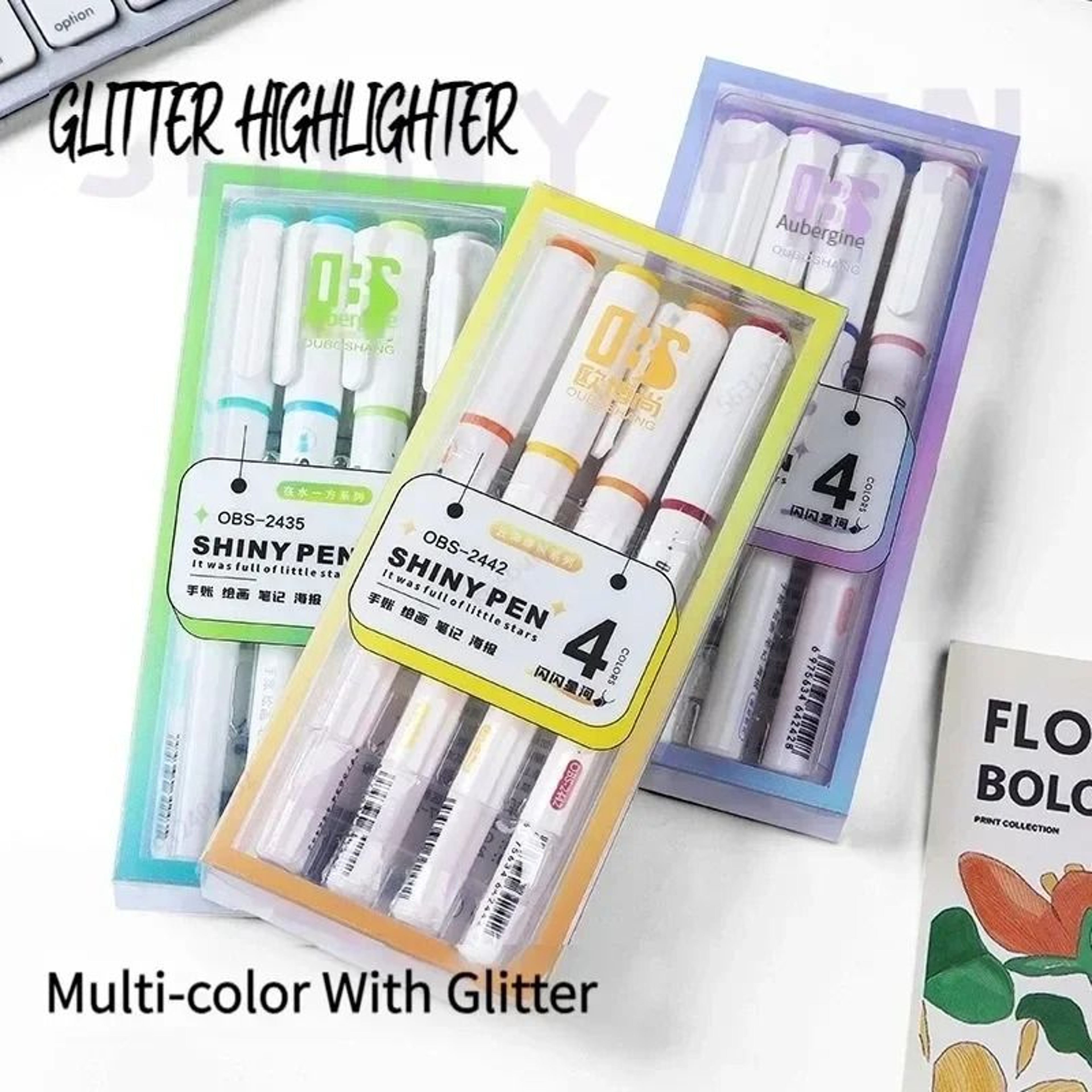 4 Colors Kawaii Glitter Pastel Highlighter Pen Set  Fine Marker Pens For Scrapbooking  School Suppl 4