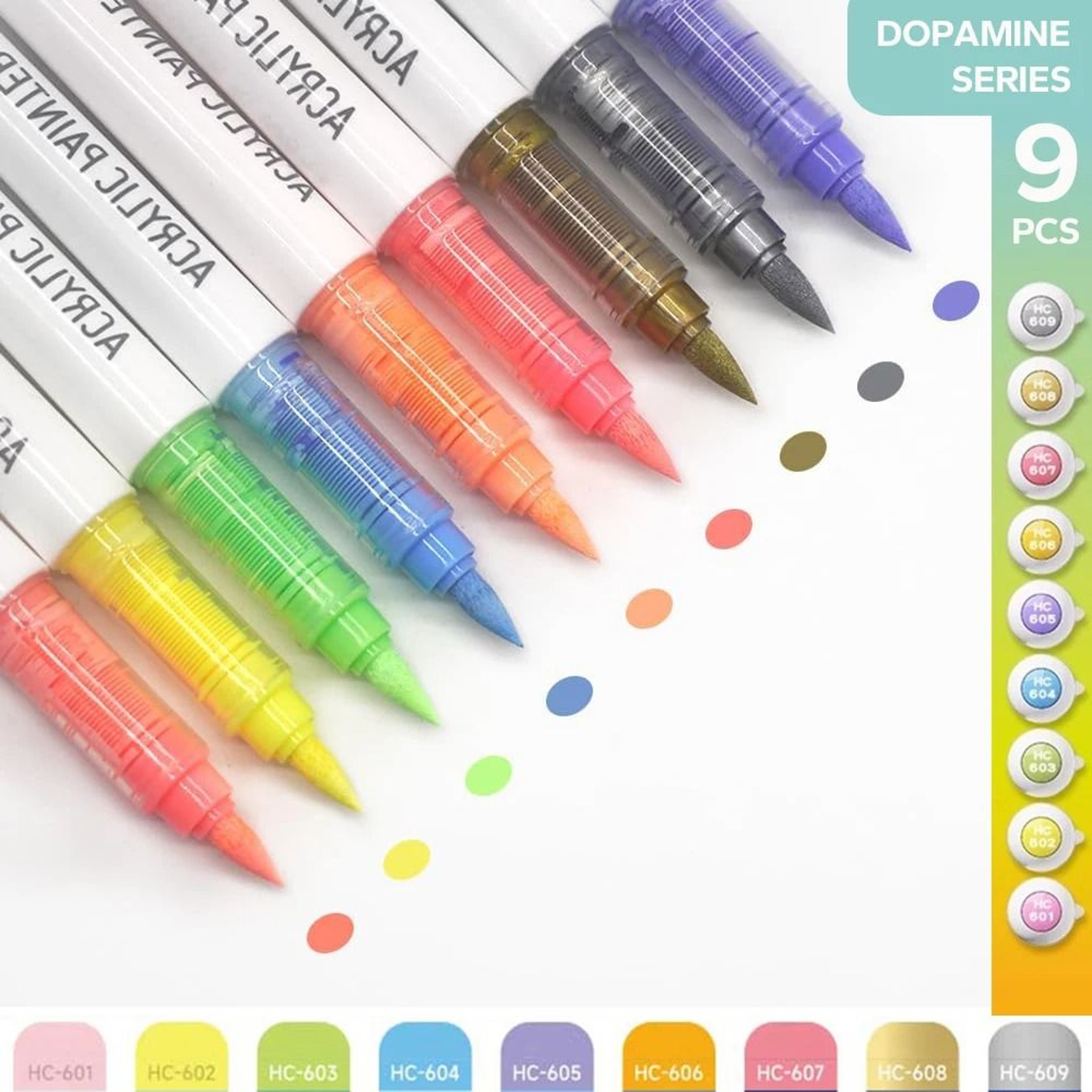 9Piece Professional Acrylic Brush Markers Set  Dual Precision Art Pens With Valve Ink Control 10
