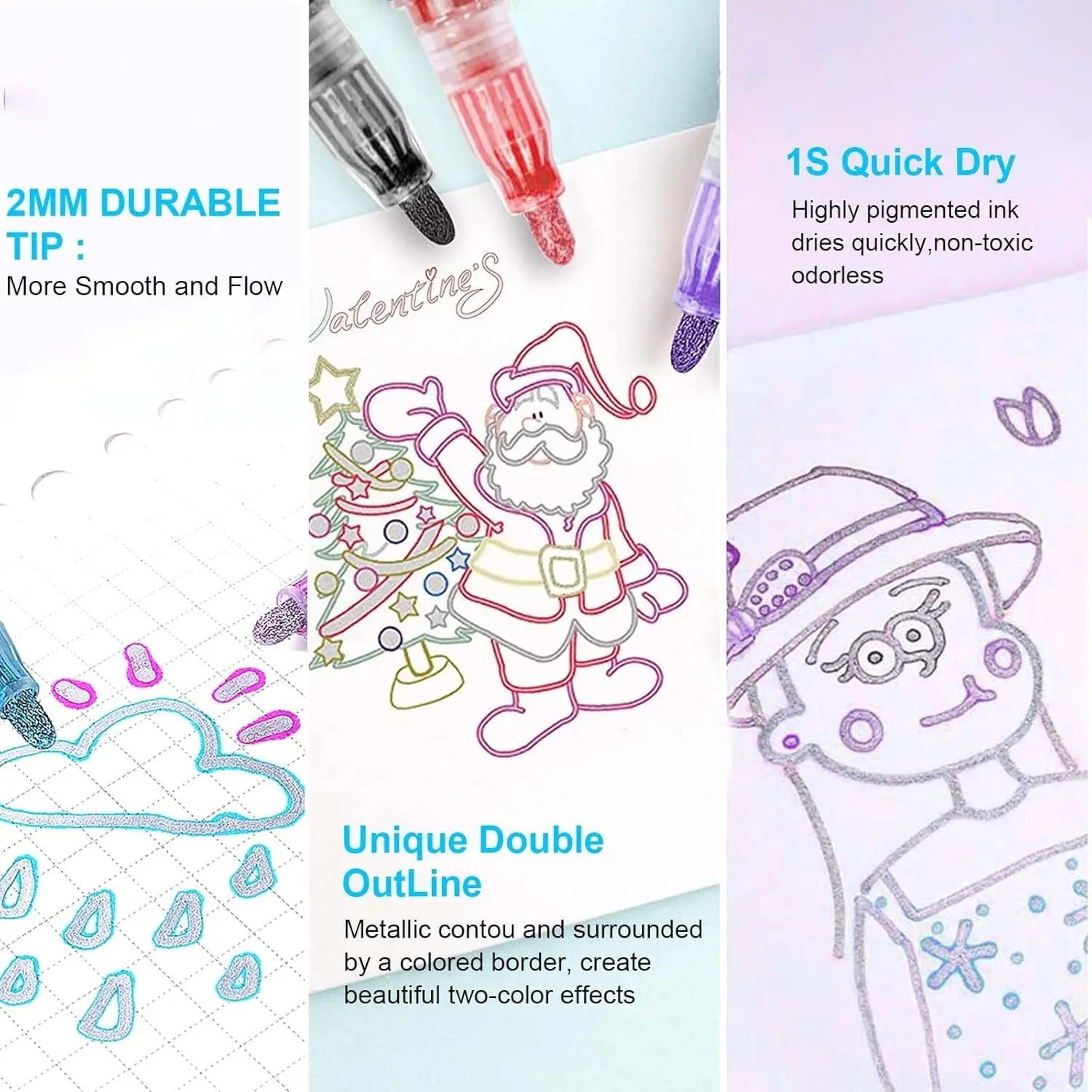 1248 Colors Double Line Outline Metallic Highlighter Pens  Magic Glitter Markers Set 5