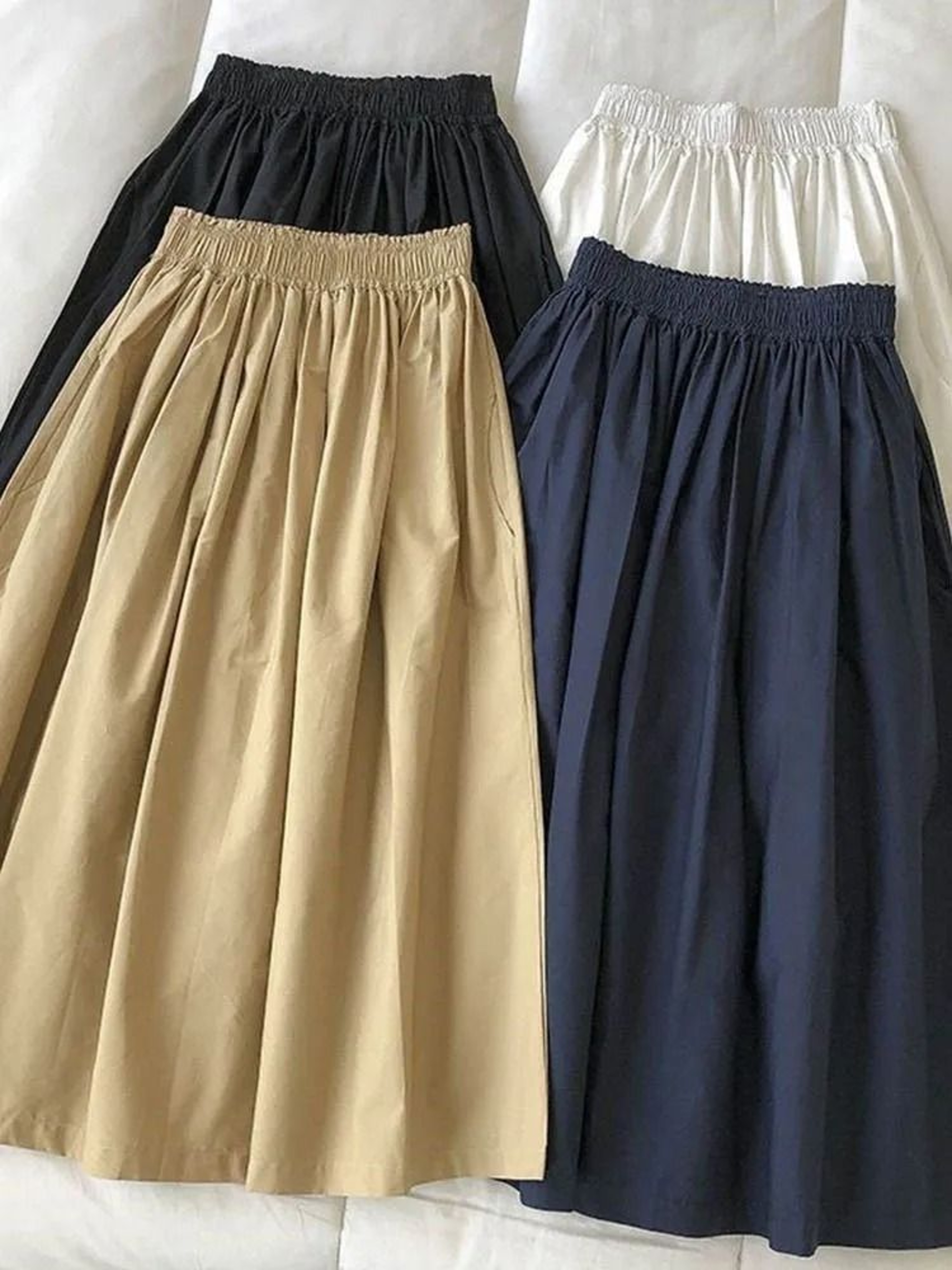 Womens White HighWaist ALine Pleated Long Skirt With Pockets  Casual Elegant Midi Skirt 0