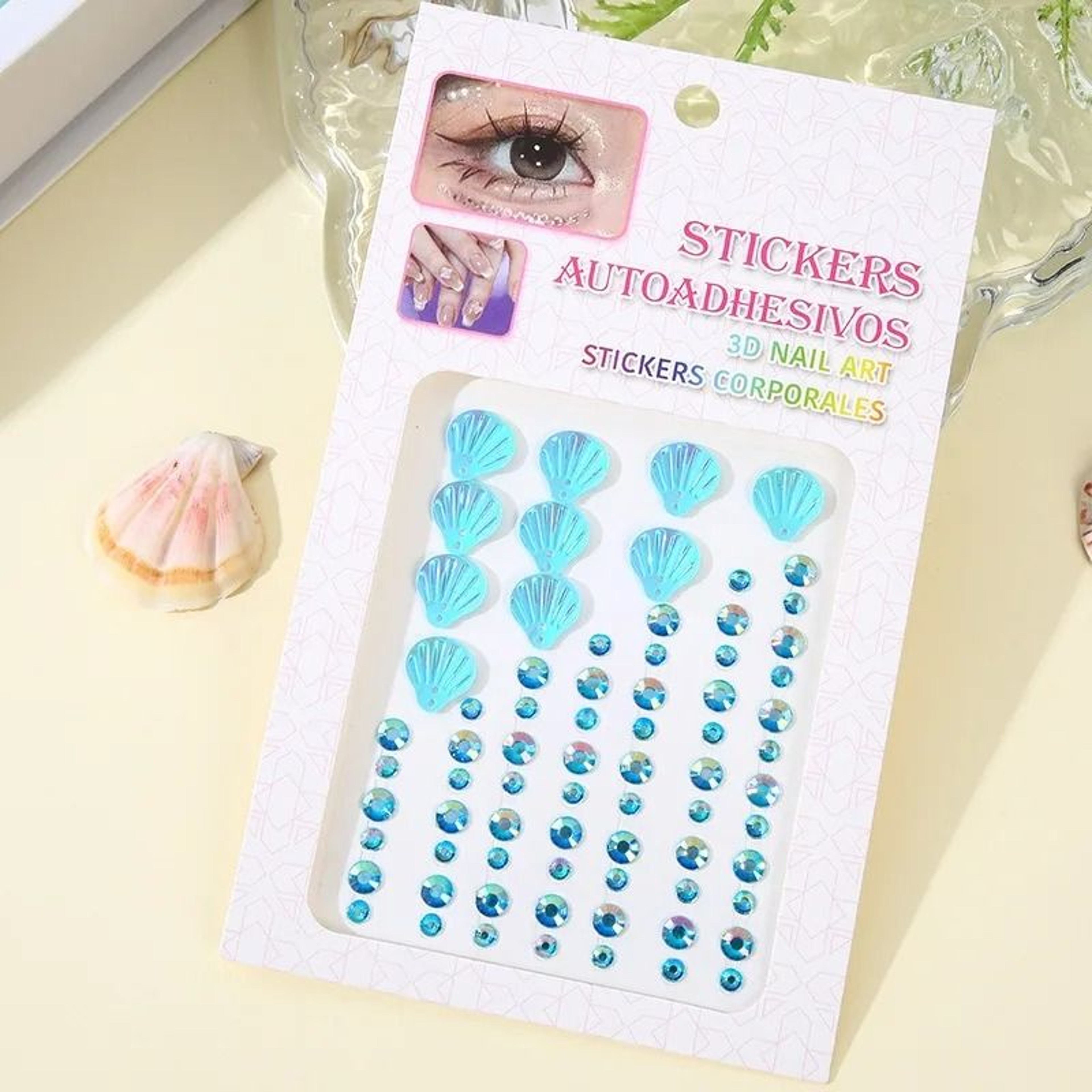 3D Dreamy Shell Crystal Diamond Face Gems  Mermaid SelfAdhesive Body Art Stickers 9