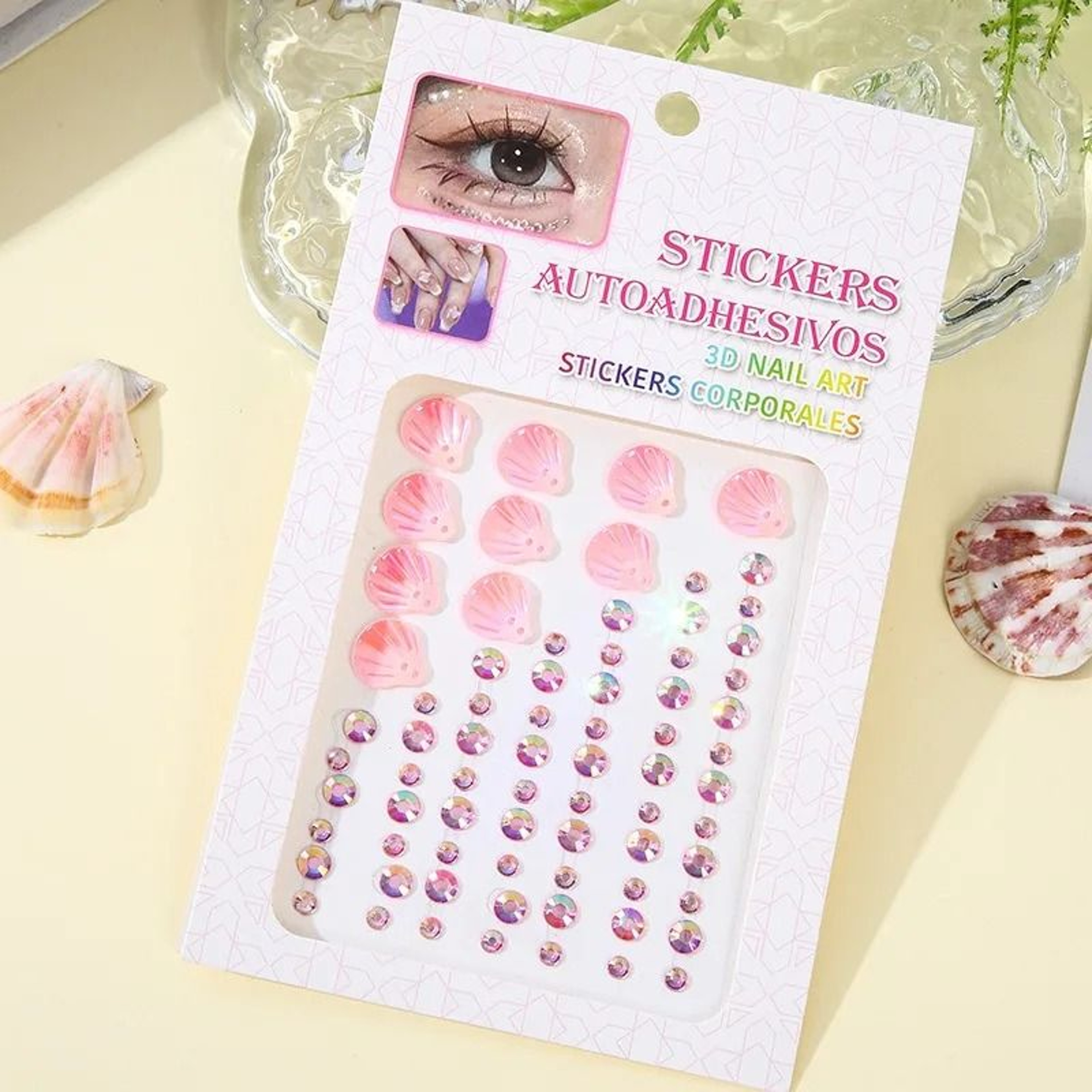 3D Dreamy Shell Crystal Diamond Face Gems  Mermaid SelfAdhesive Body Art Stickers 6