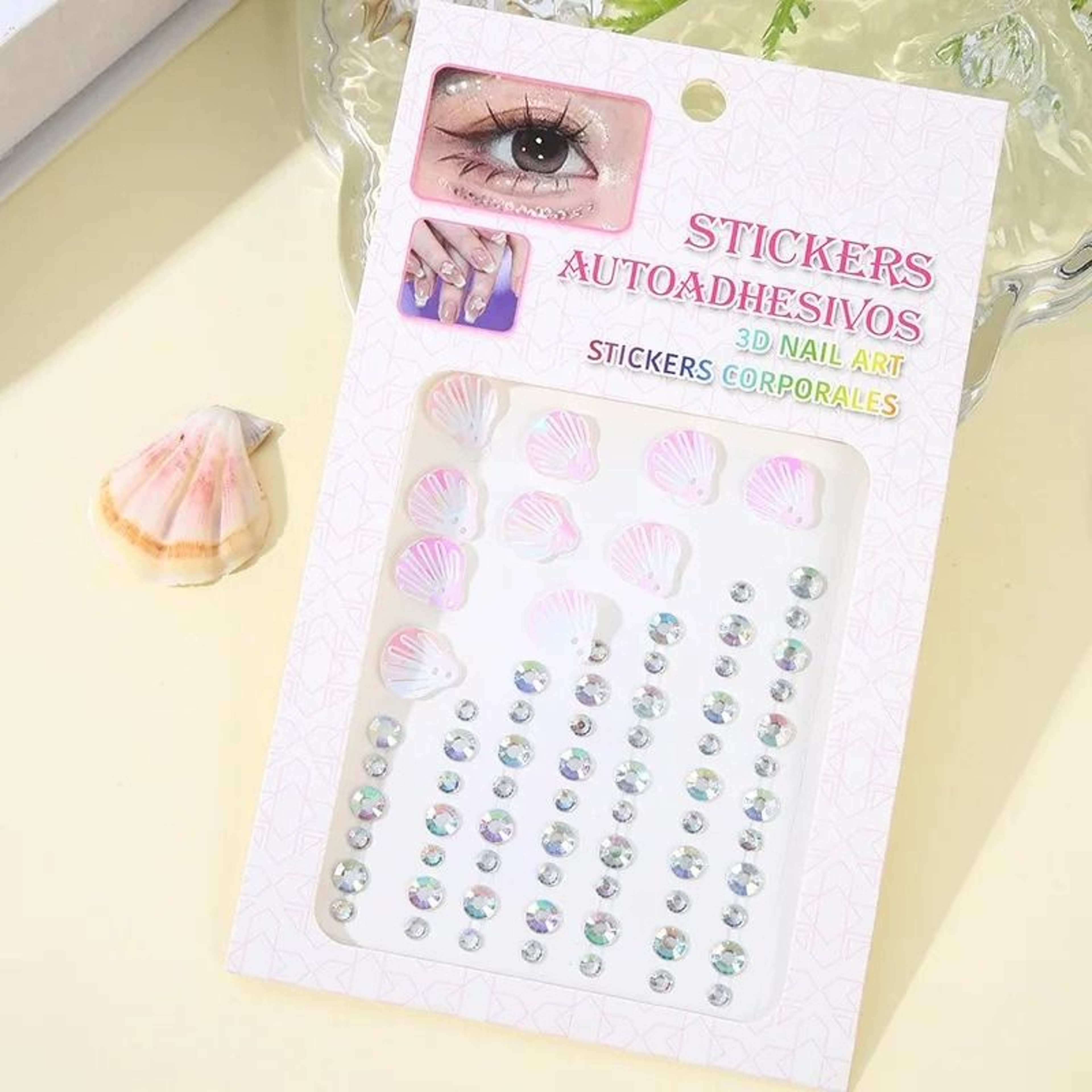 3D Dreamy Shell Crystal Diamond Face Gems  Mermaid SelfAdhesive Body Art Stickers 10