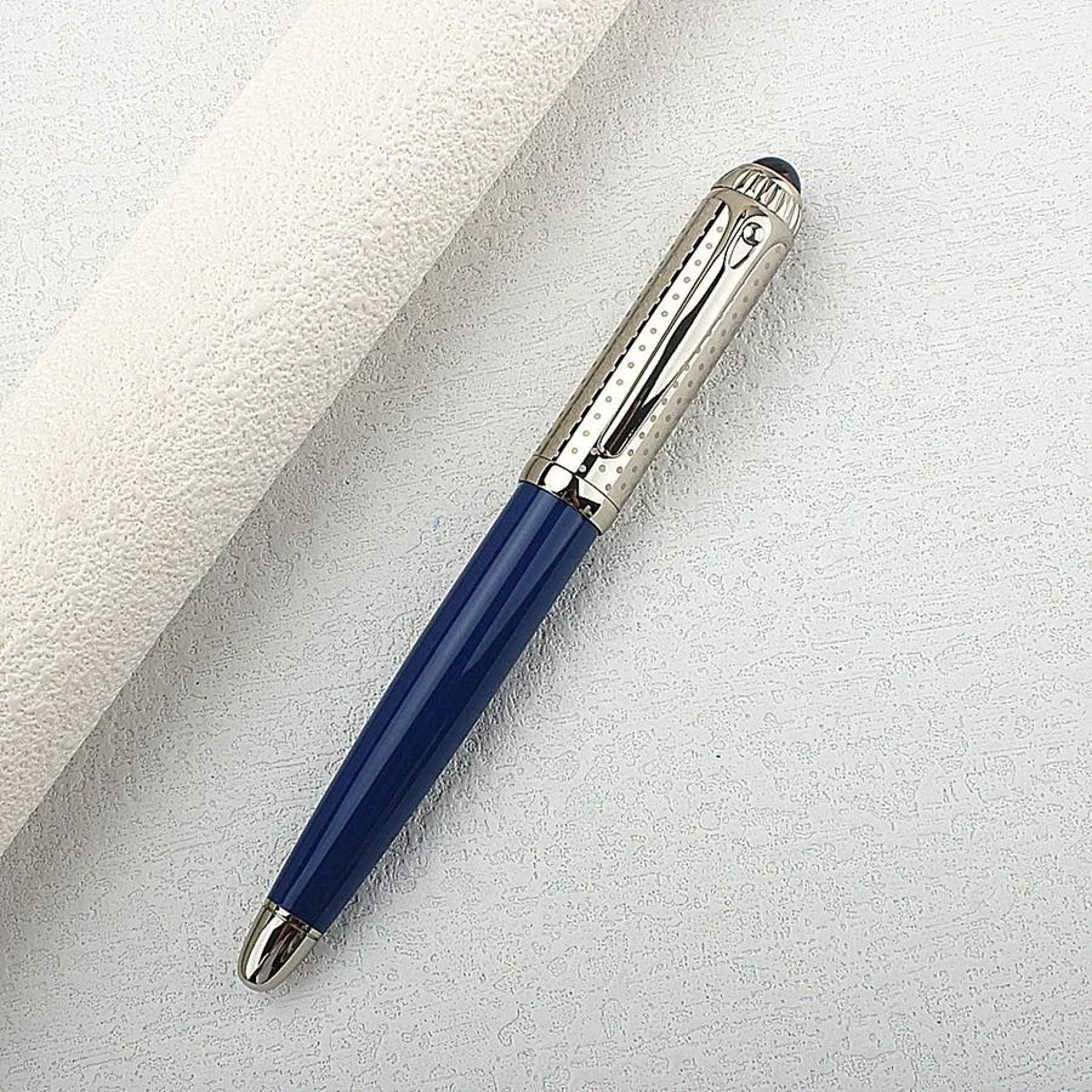 Luxury Business Deep Blue Oversized Metal Rollerball  Ballpoint Pen  Silver Clip  Smooth Blue Ink 2