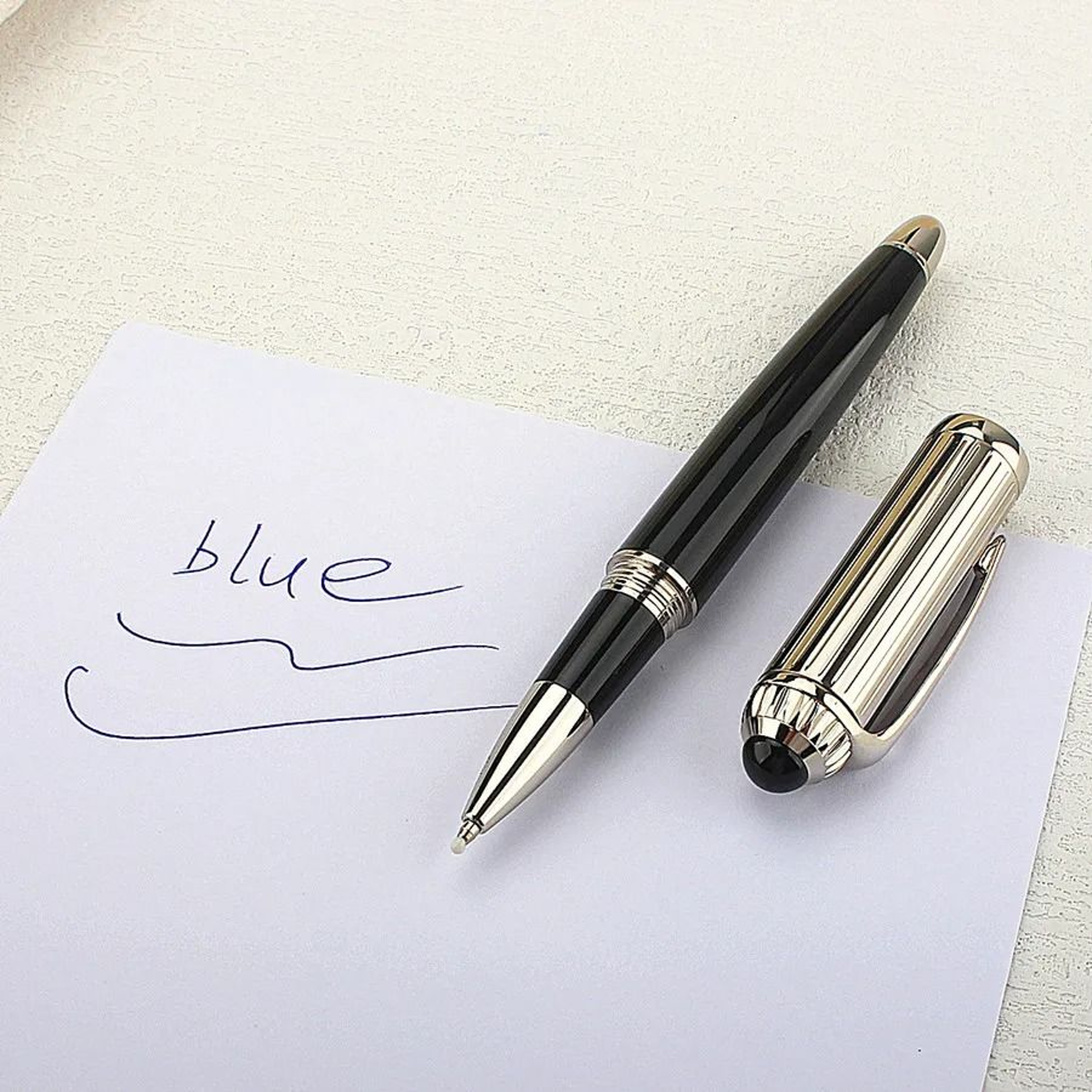Luxury Business Deep Blue Oversized Metal Rollerball  Ballpoint Pen  Silver Clip  Smooth Blue Ink 18