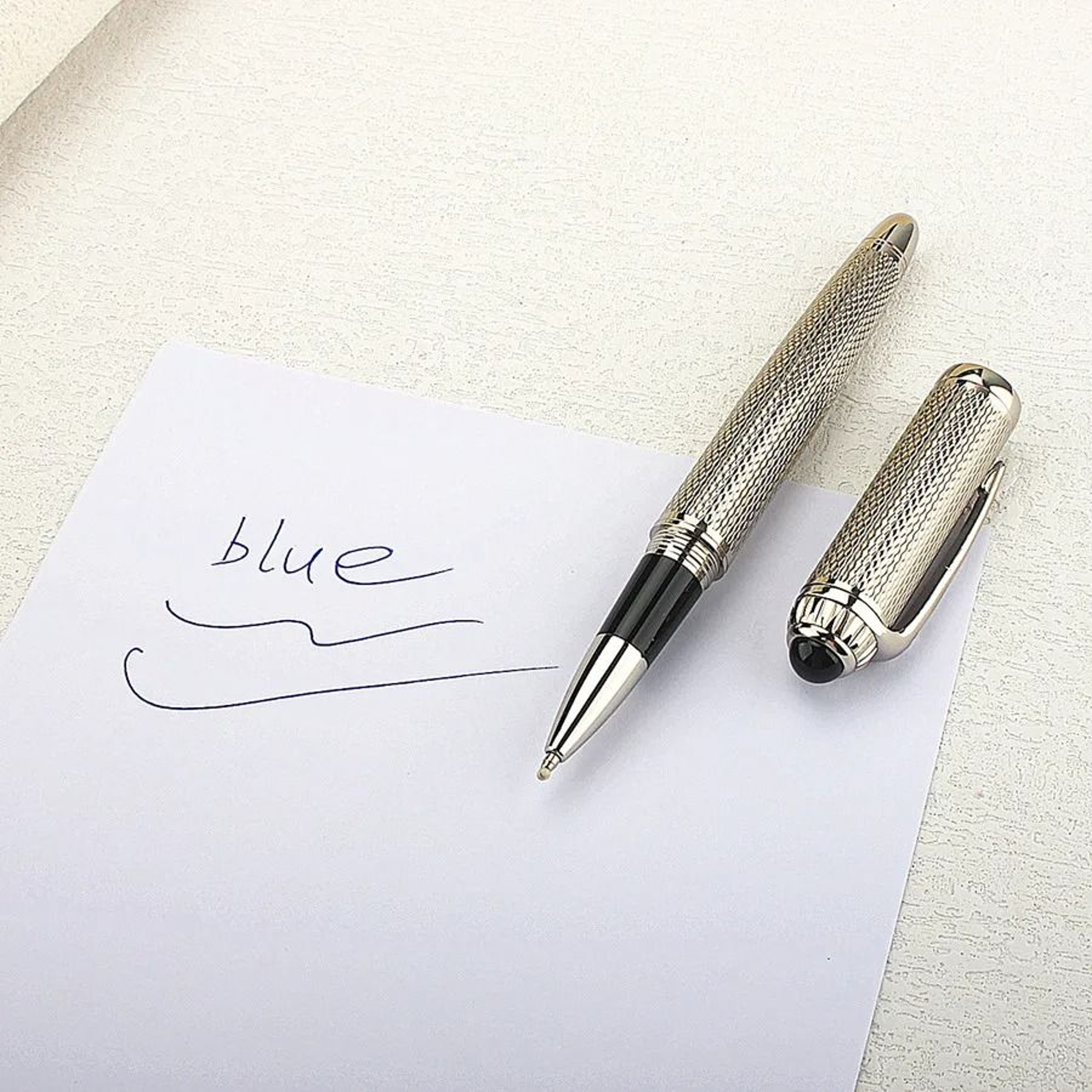 Luxury Business Deep Blue Oversized Metal Rollerball  Ballpoint Pen  Silver Clip  Smooth Blue Ink 17