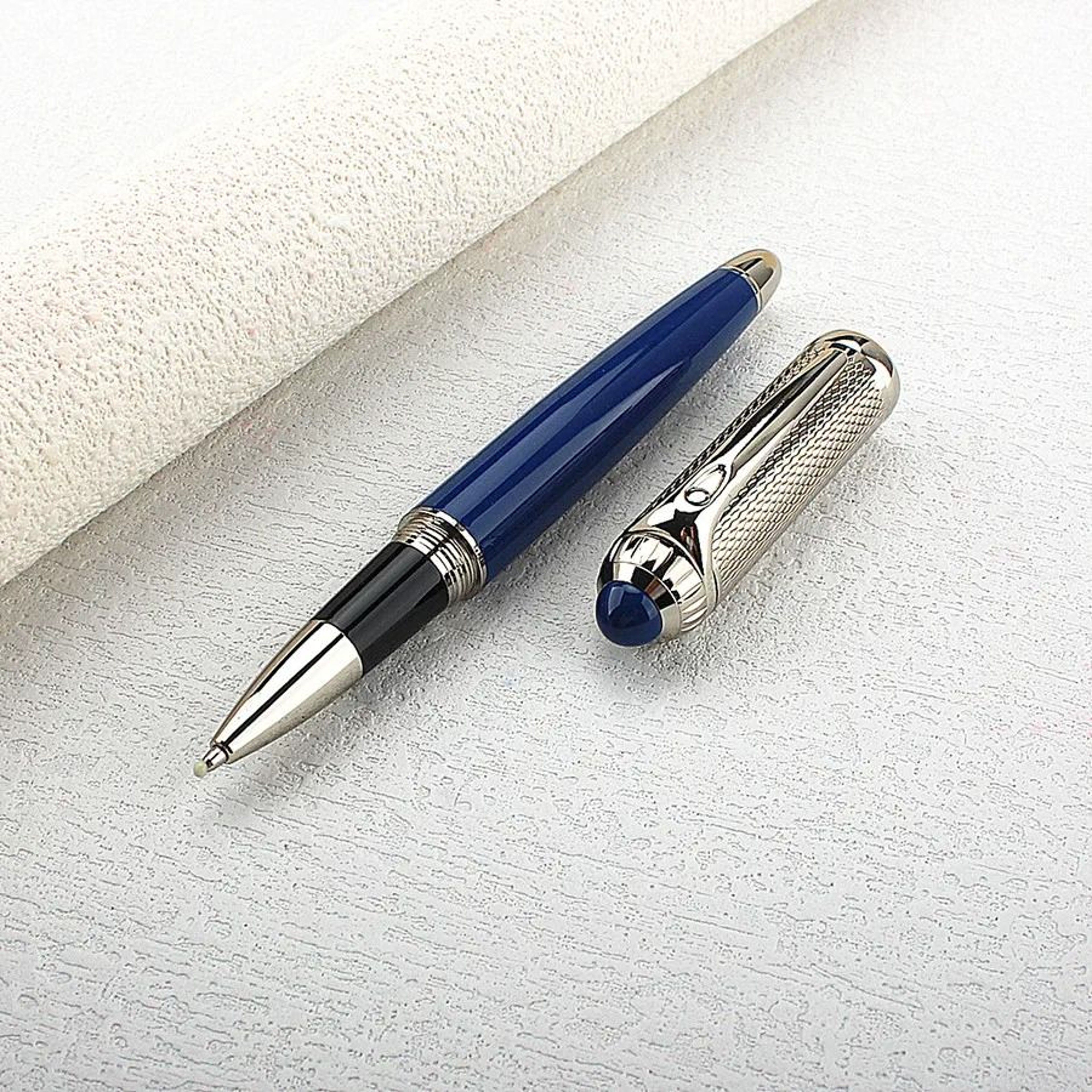 Luxury Business Deep Blue Oversized Metal Rollerball  Ballpoint Pen  Silver Clip  Smooth Blue Ink 9