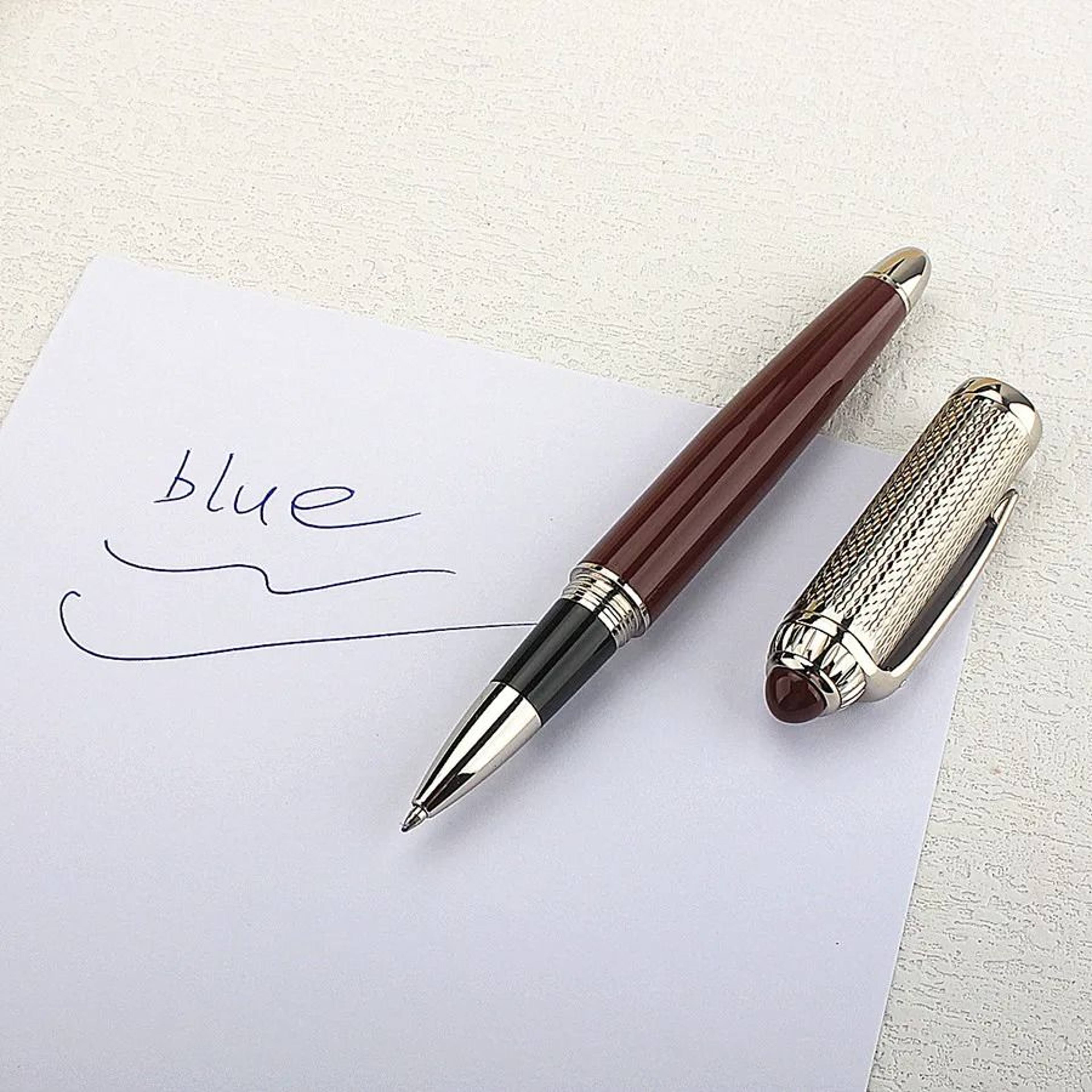 Luxury Business Deep Blue Oversized Metal Rollerball  Ballpoint Pen  Silver Clip  Smooth Blue Ink 11