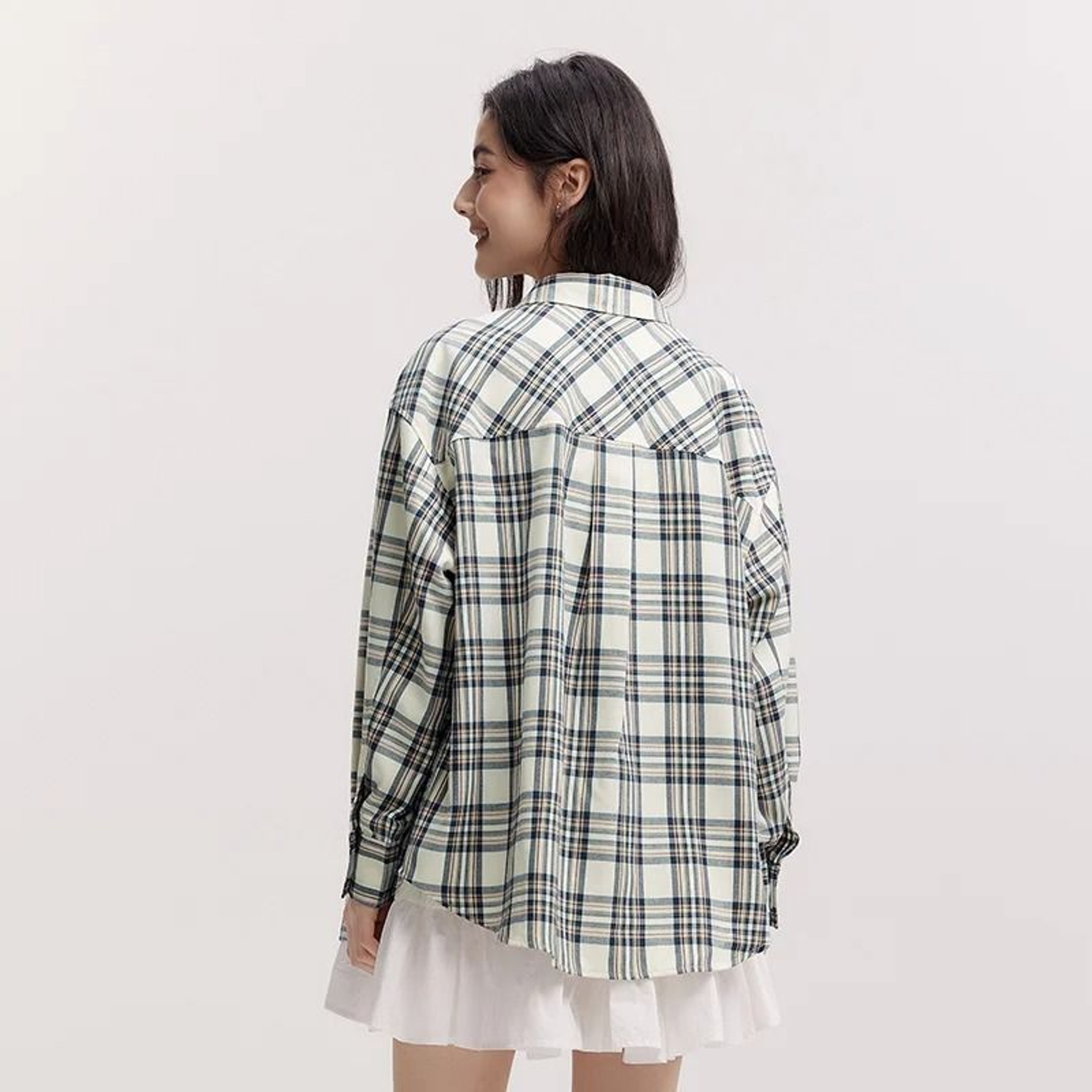 Semir Womens Oversized Checked Shirt  MidLong Vintage ButtonDown Spring Top 5