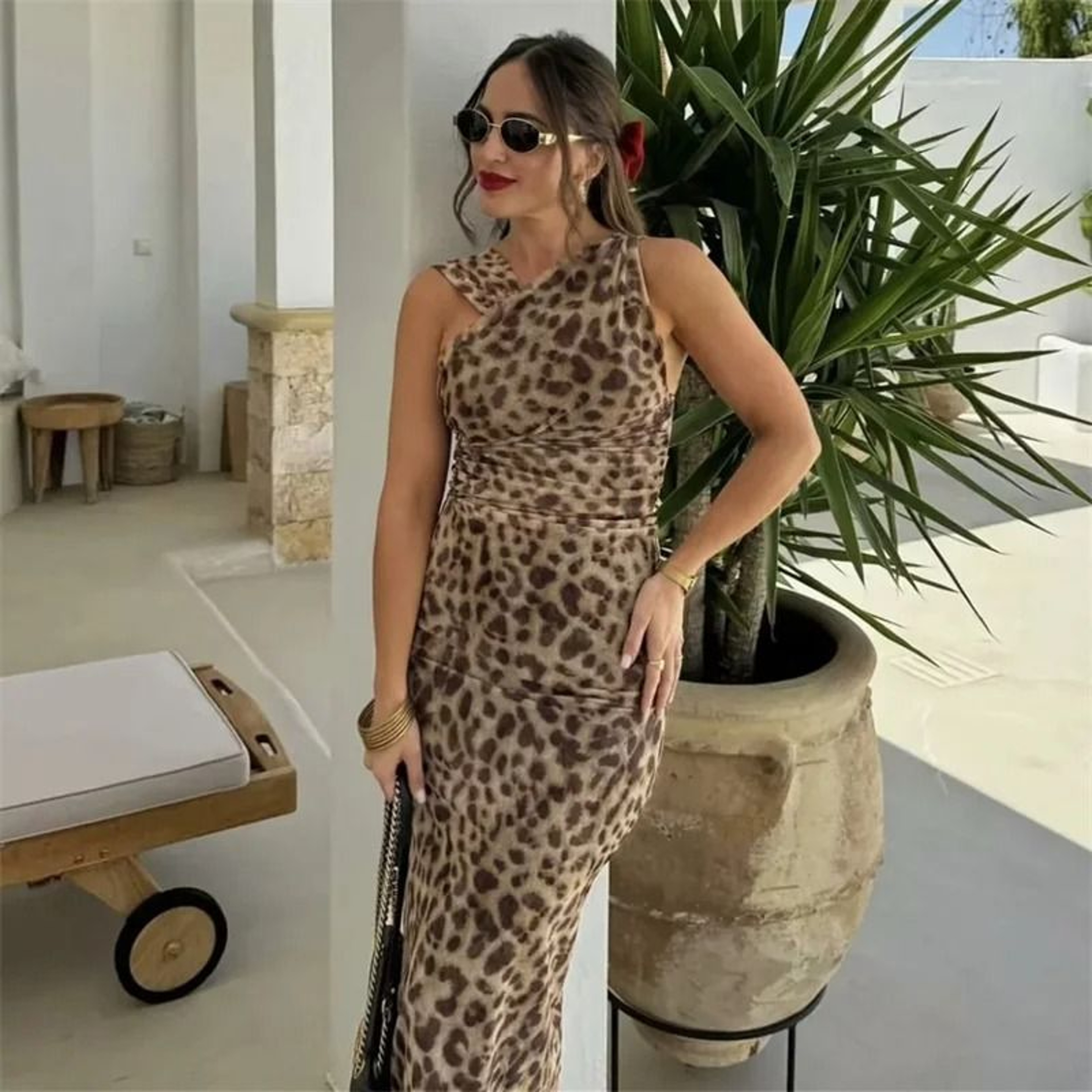 Womens Leopard Print Mesh Bodysuit  Sexy Tulle Sleeveless OffShoulder Body Top 5