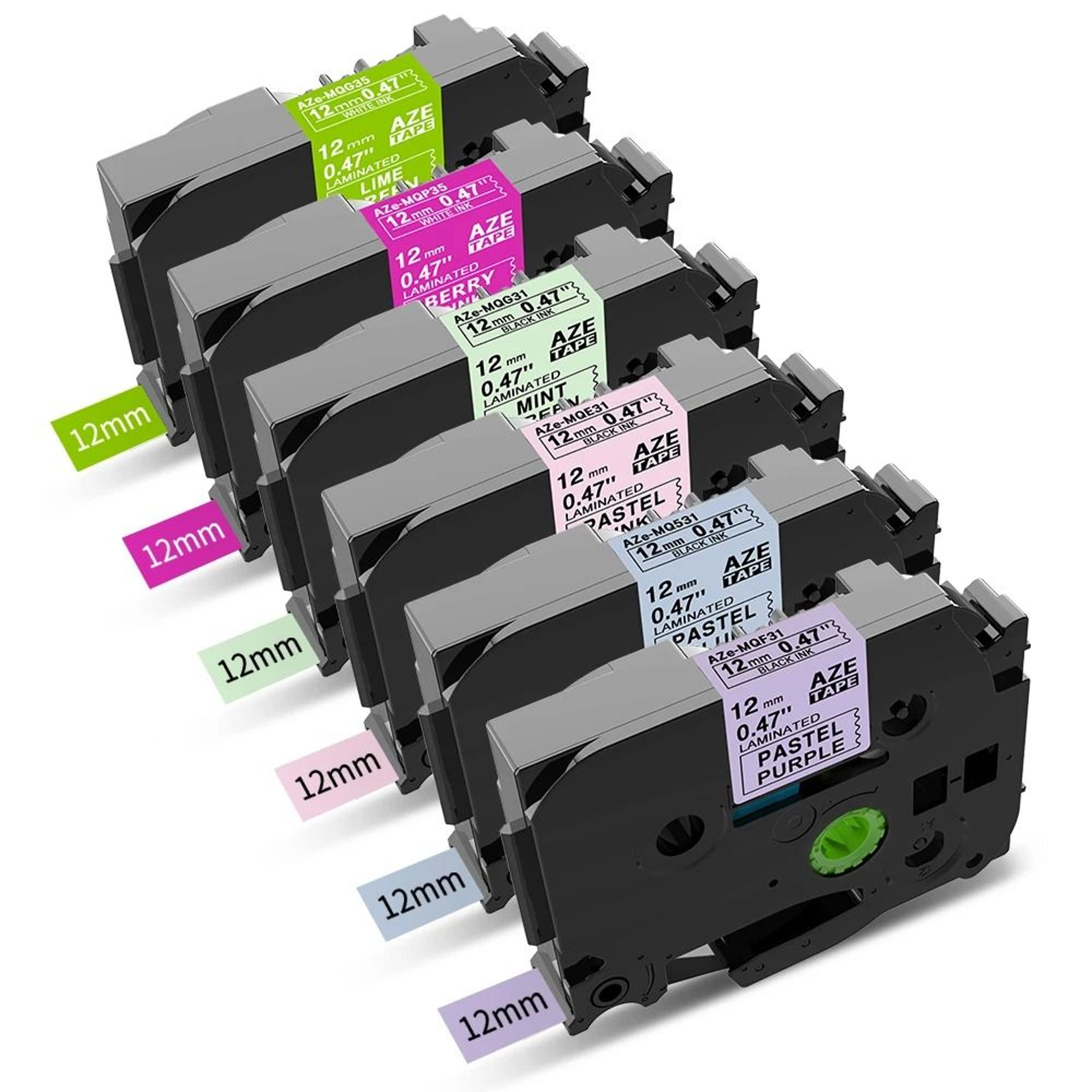 6Pack 12mm Pastel Laminated Label Tape Set For Brother Ptouch 12