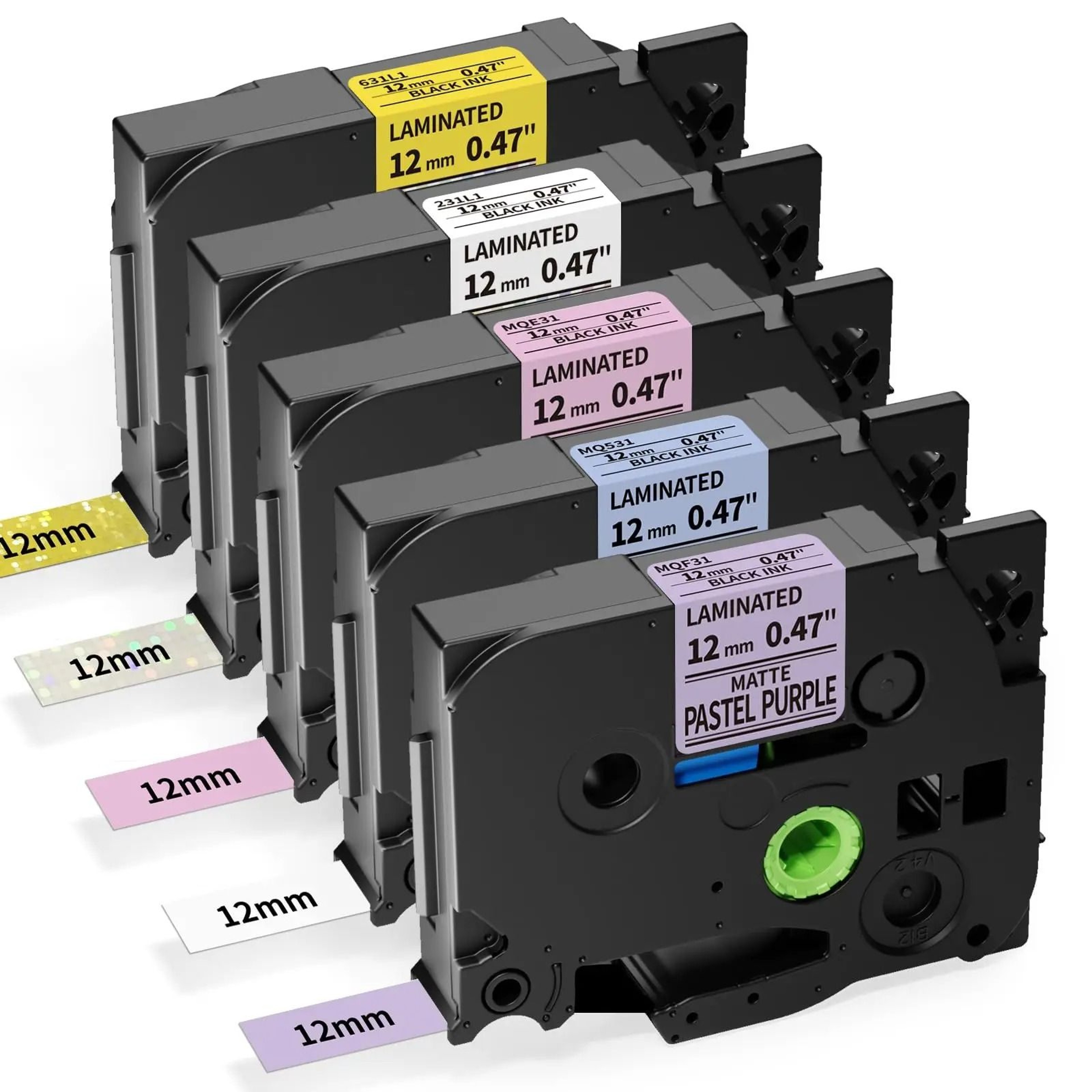 5Pack 12mm TZe Compatible Laminated Label Tape Set For Brother Ptouch 7