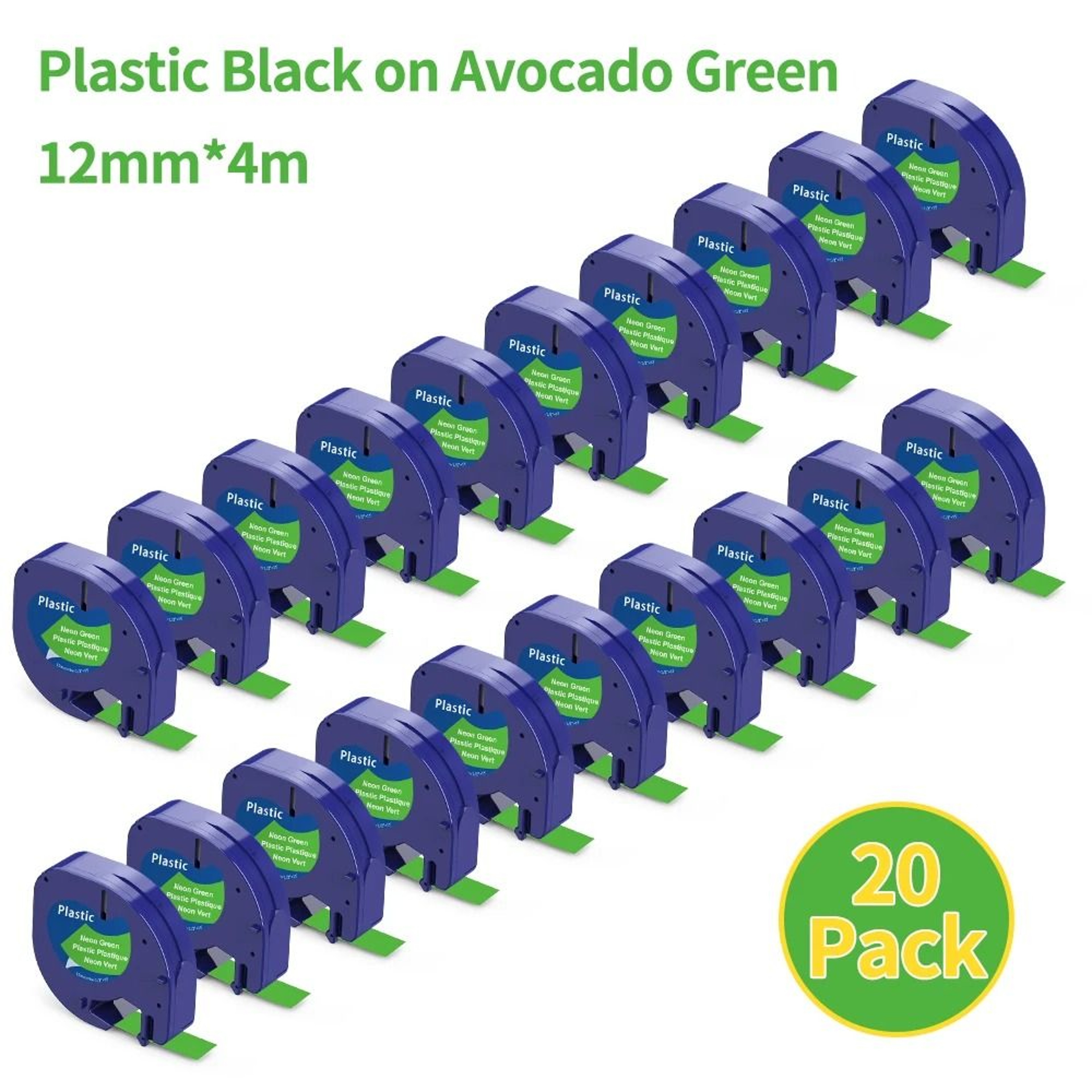 20Pack 12mm Black On Green Compatible Dymo LetraTag Plastic Label Tape Cartridges 91334 91204 14