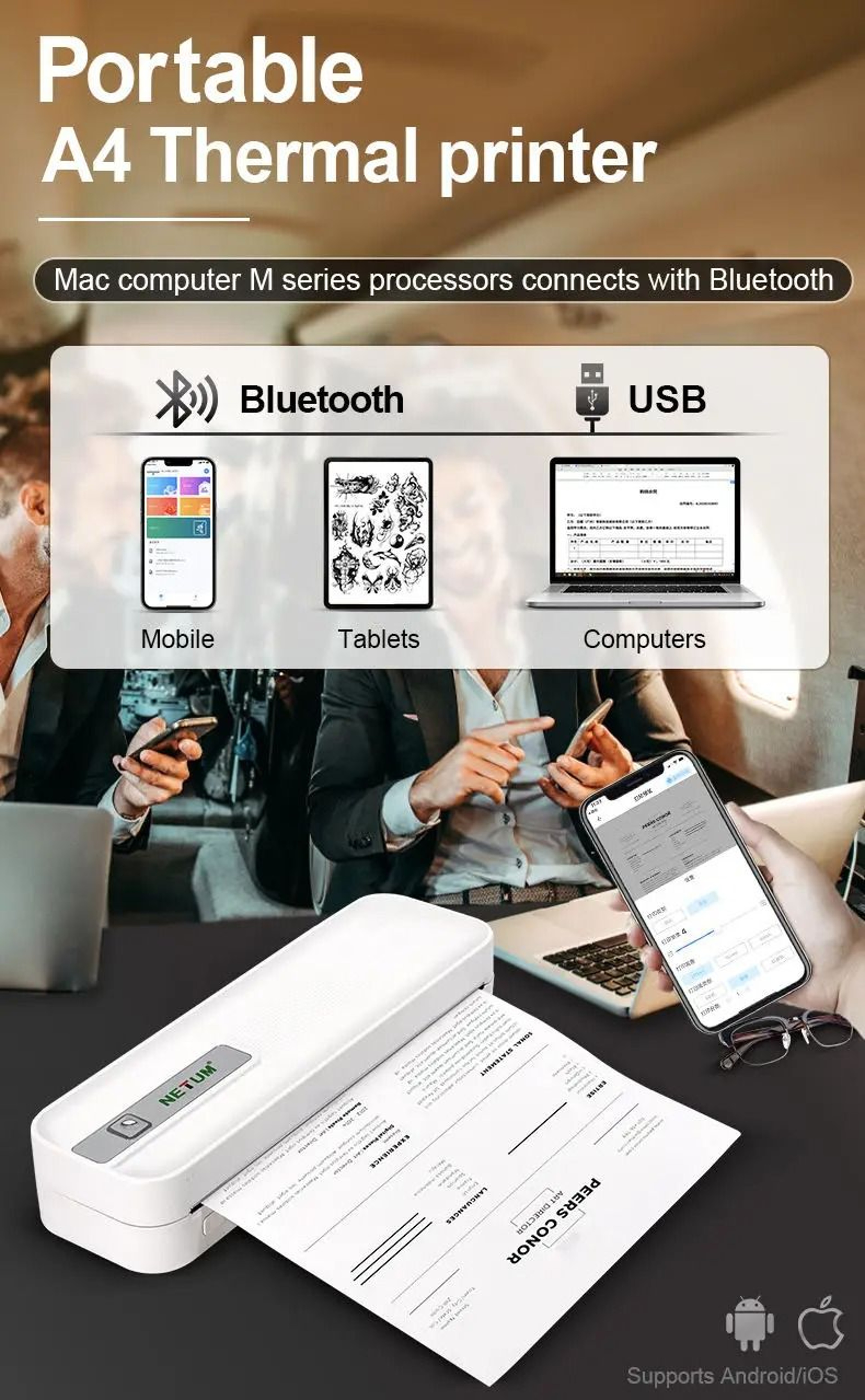 XL-P801 Portable Wireless Thermal Printer - Bluetooth Inkless Printer for Phone & PC – view 4
