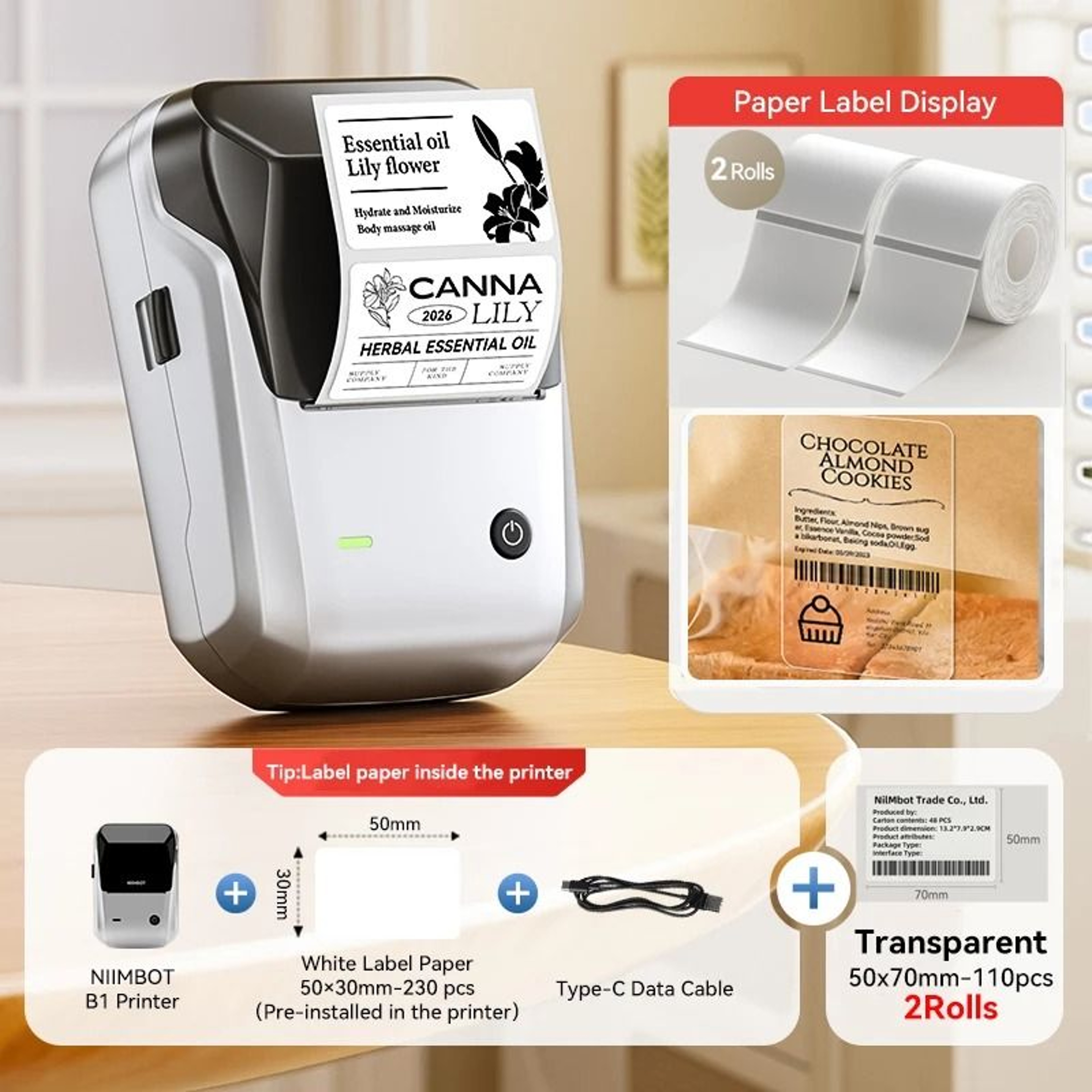 NIIMBOT B1 Wireless Thermal Label Printer 2050mm Print Width 15
