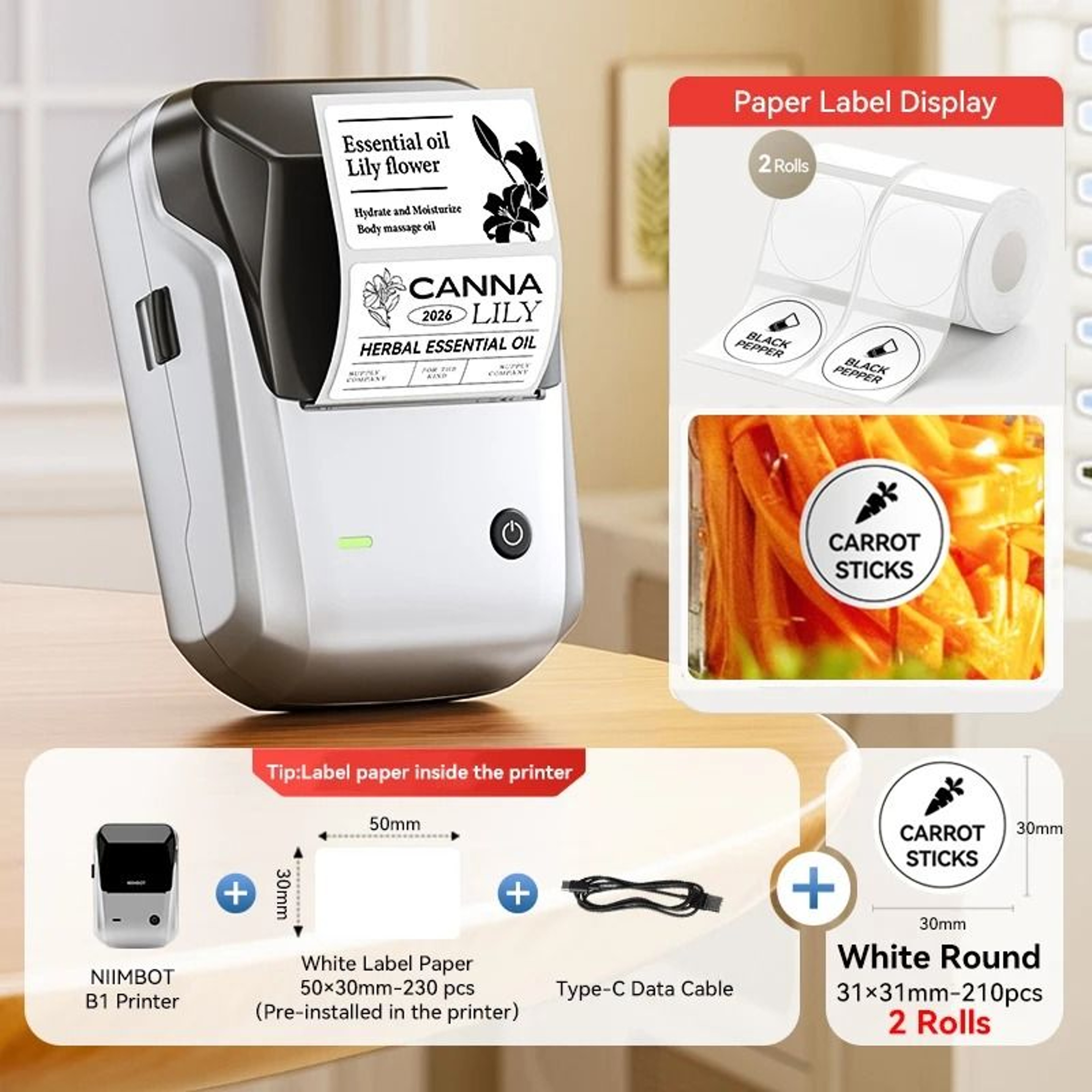 NIIMBOT B1 Wireless Thermal Label Printer 2050mm Print Width 18