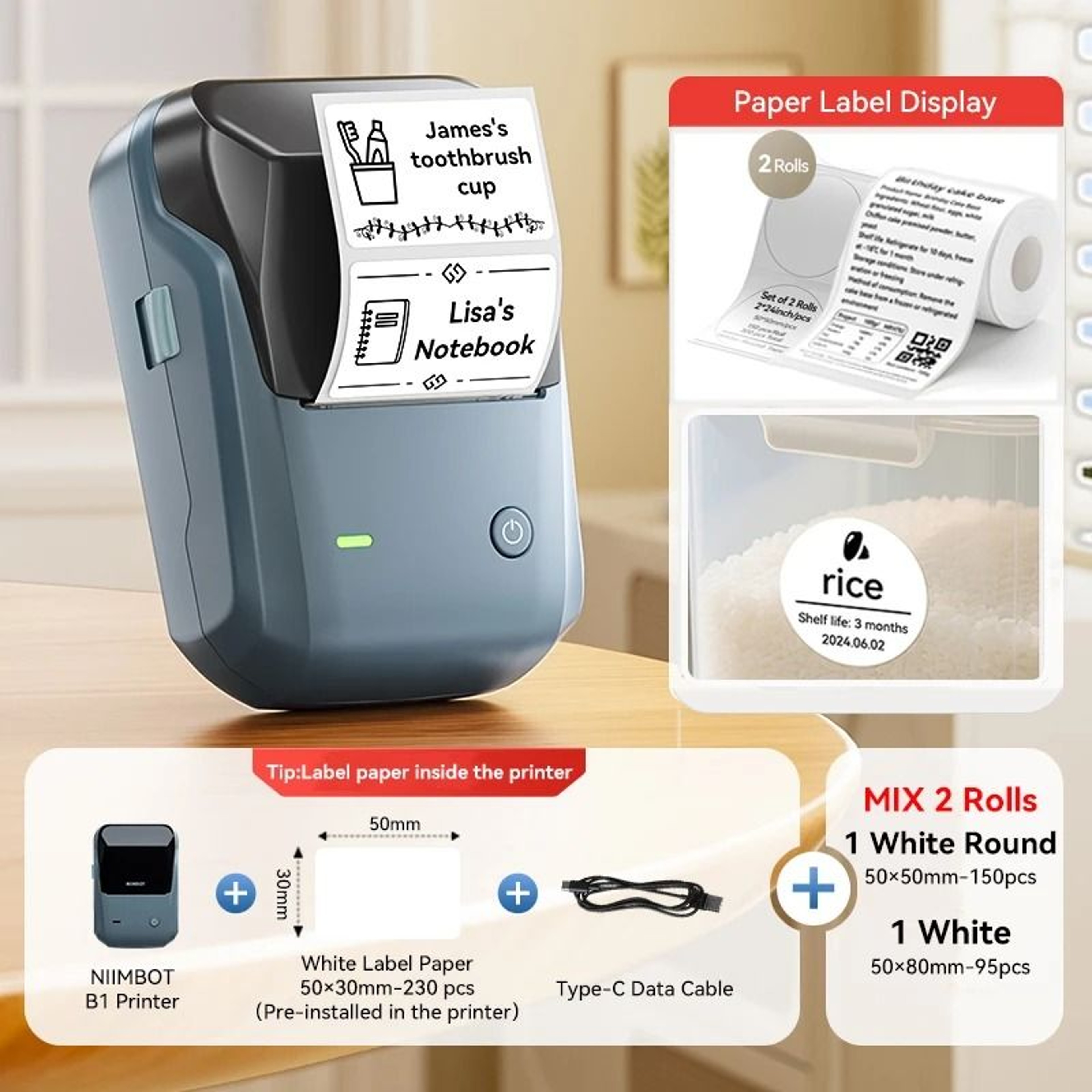 NIIMBOT B1 Wireless Thermal Label Printer 2050mm Print Width 22