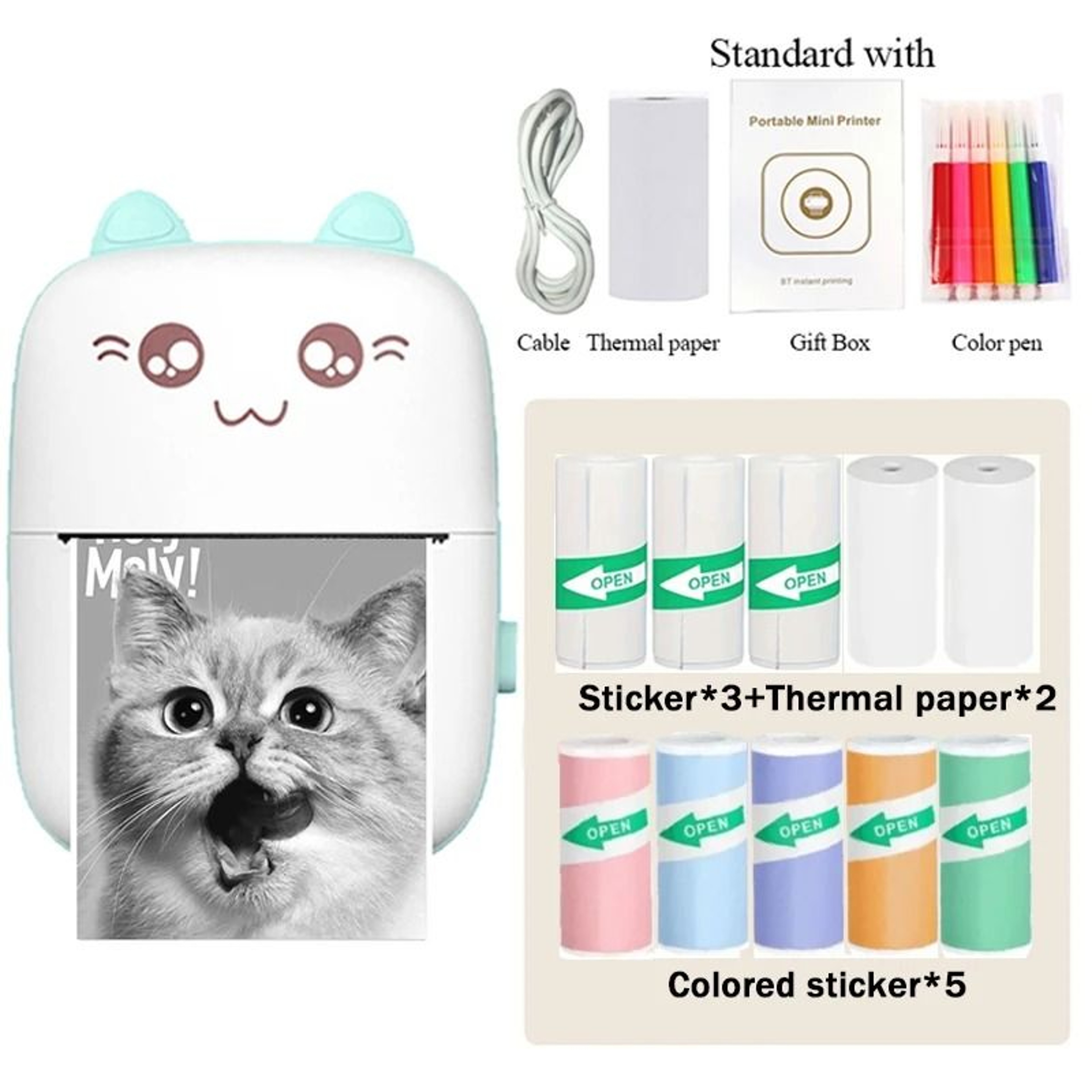 C9 Mini HD Portable Bluetooth Thermal Pocket Printer With Paper Set 7