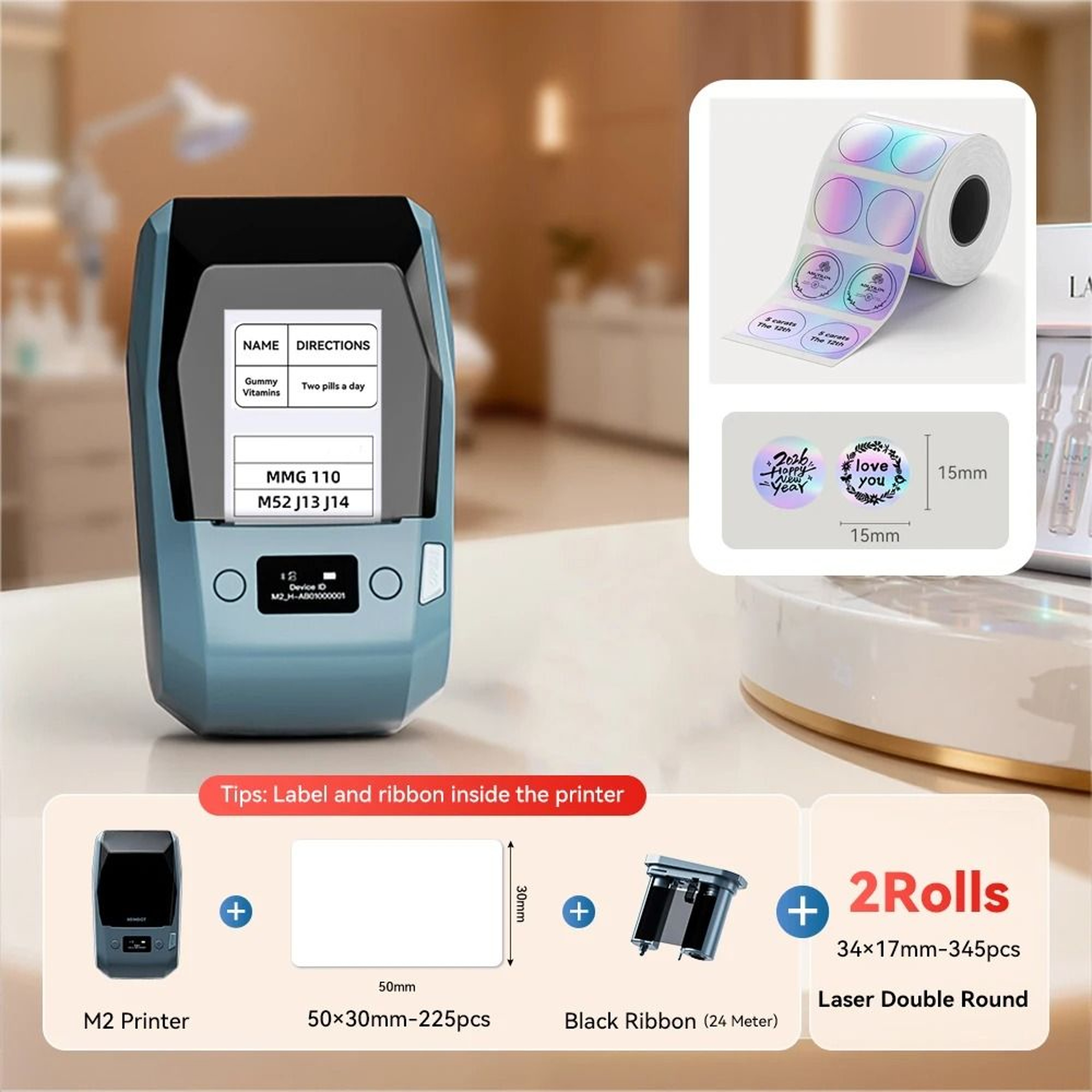 NIIMBOT M2 300DPI HighDefinition Thermal Transfer Label Printer 2050mm 12