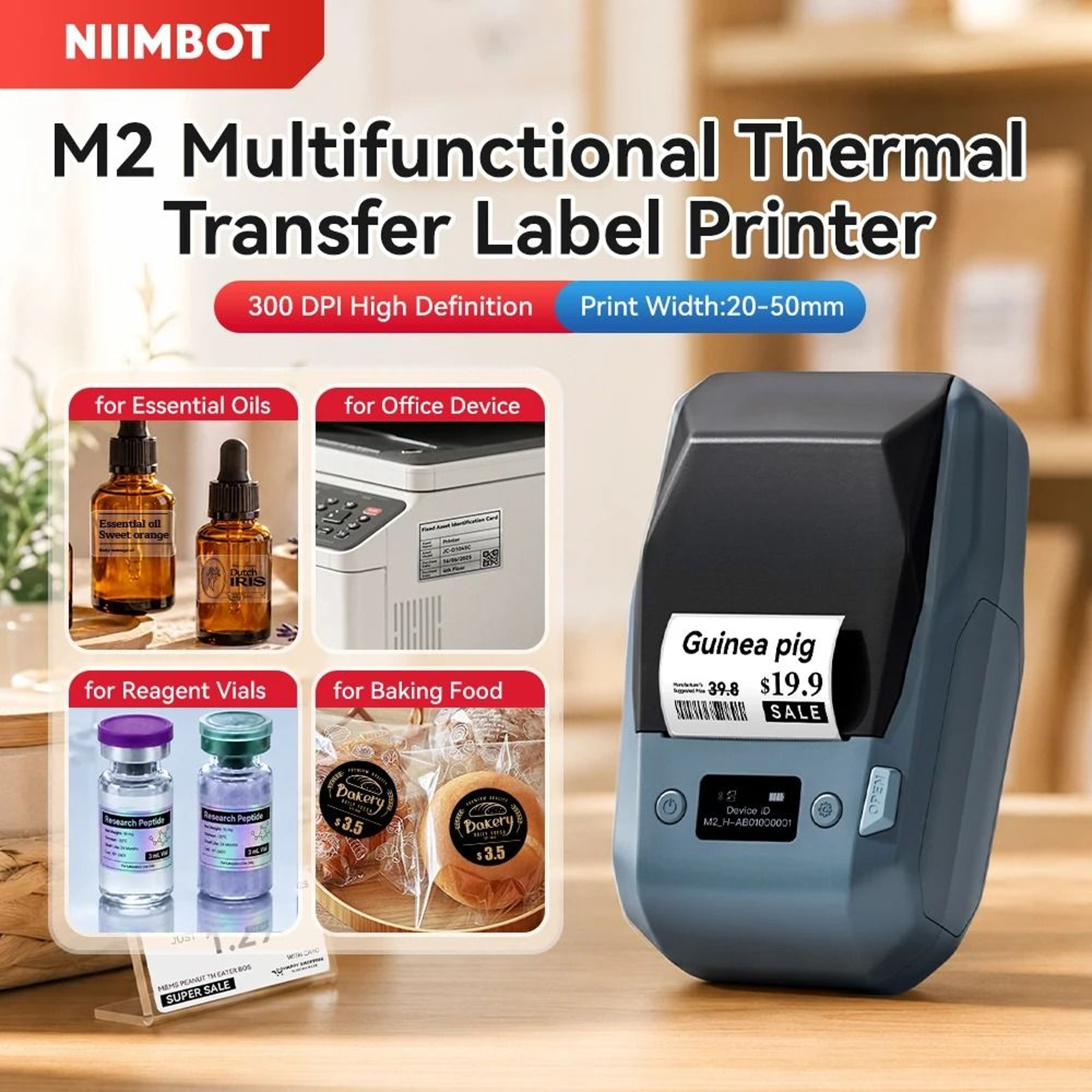NIIMBOT M2 300DPI HighDefinition Thermal Transfer Label Printer 2050mm 0
