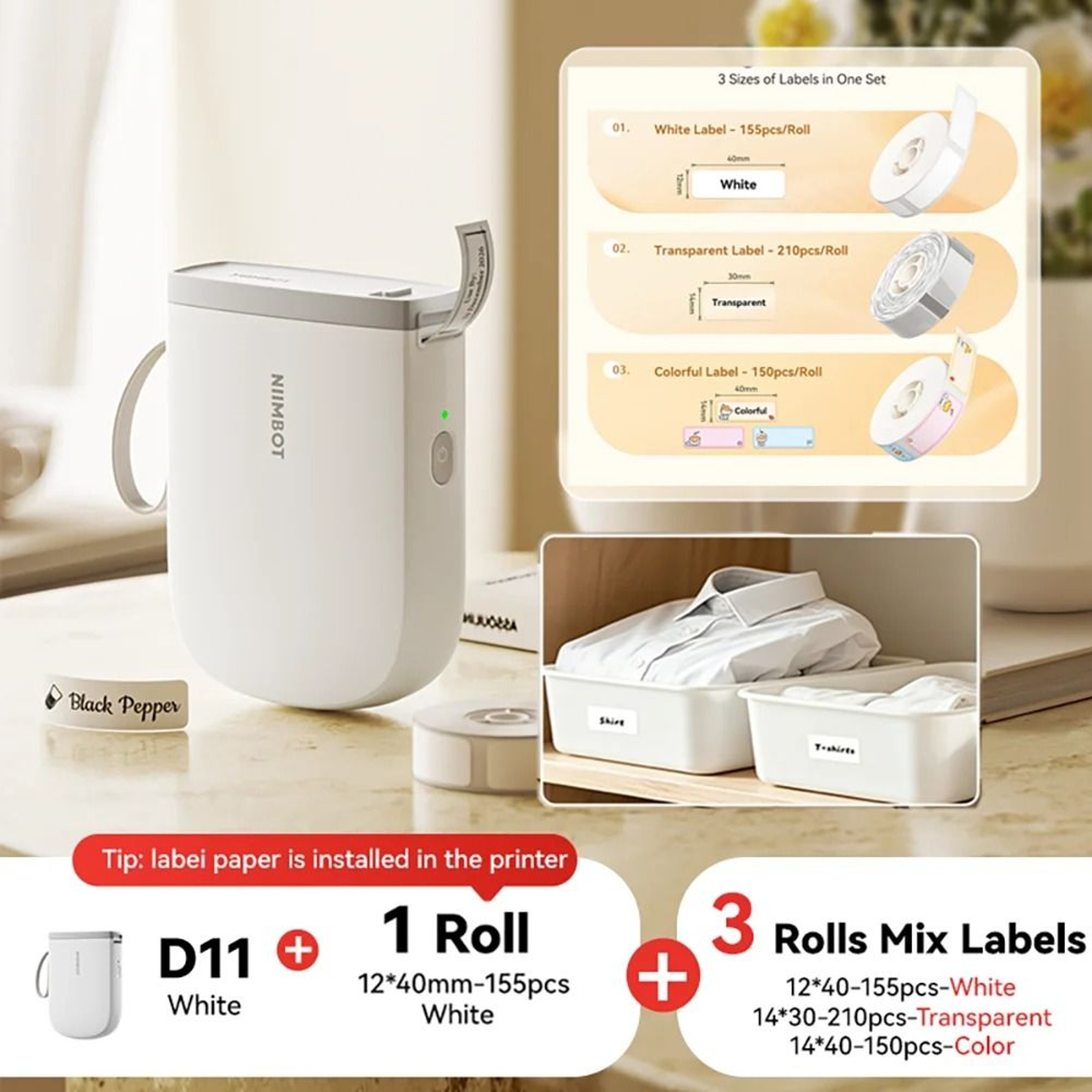 NIIMBOT D11 New Version Mini Portable 300DPI Wireless Thermal Label Printer 8