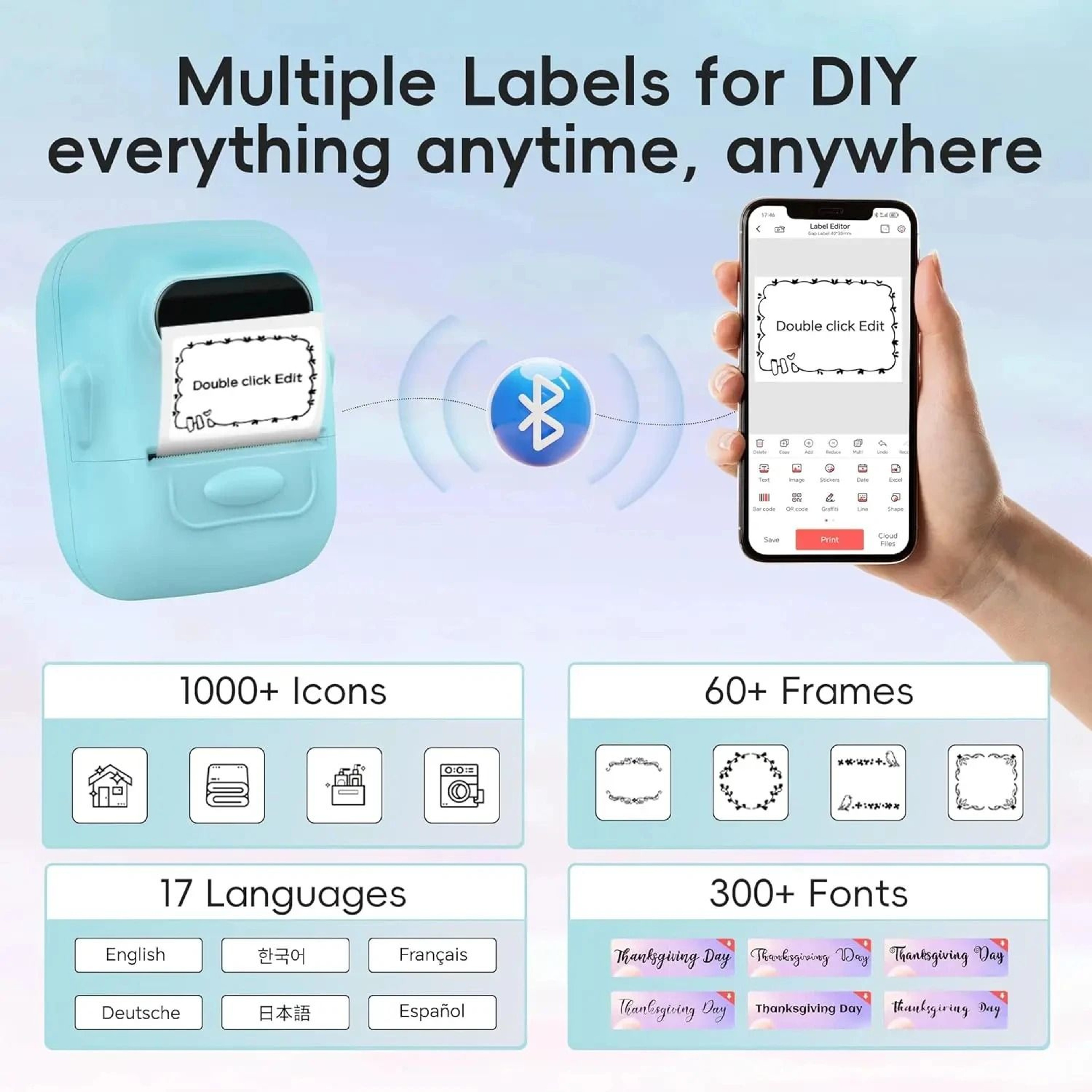 Marklife P50 Mini Portable Wireless Thermal Label Printer 1250mm 1