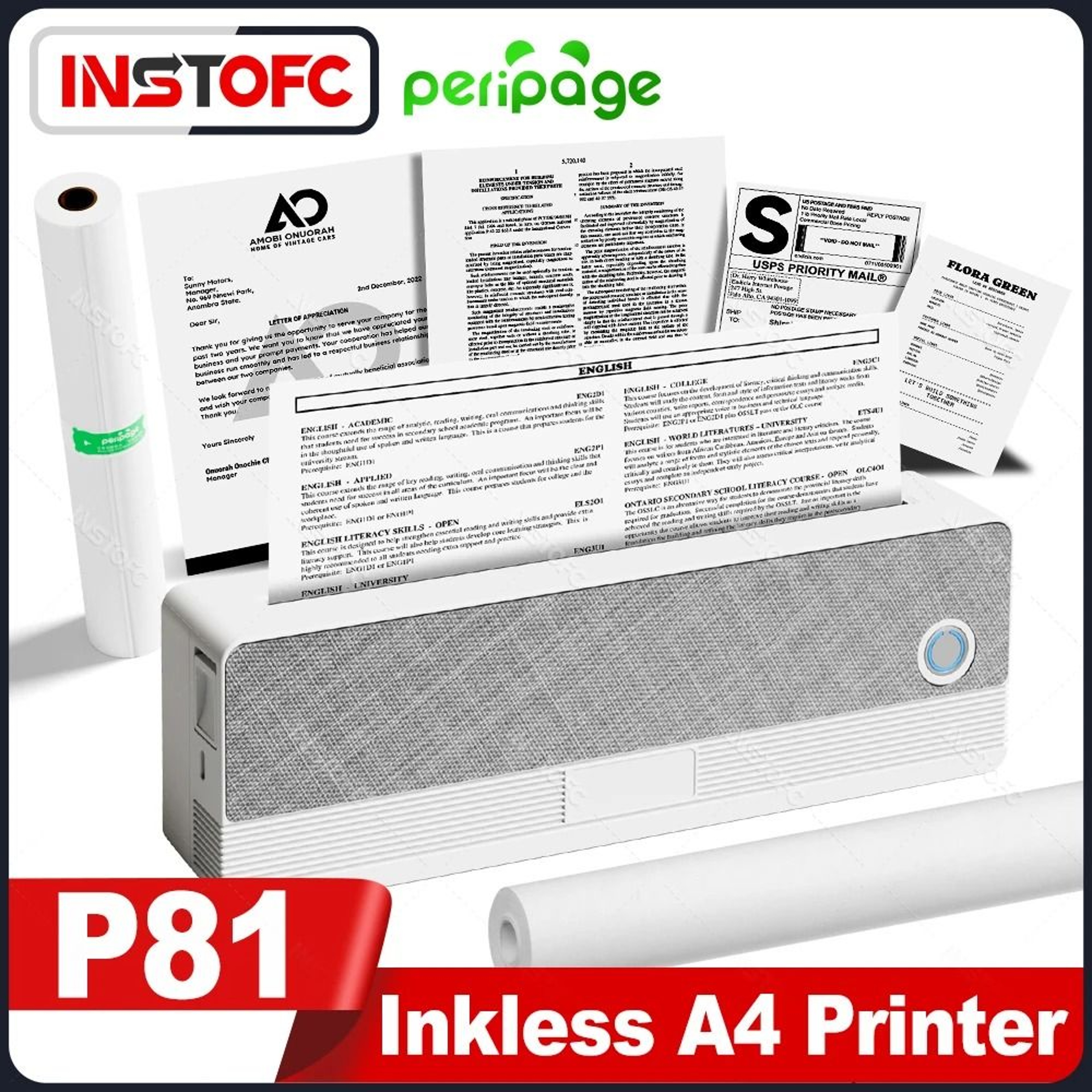 PeriPage A40 Mini Portable A4 Wireless Thermal Document  Tattoo Printer With Paper 0