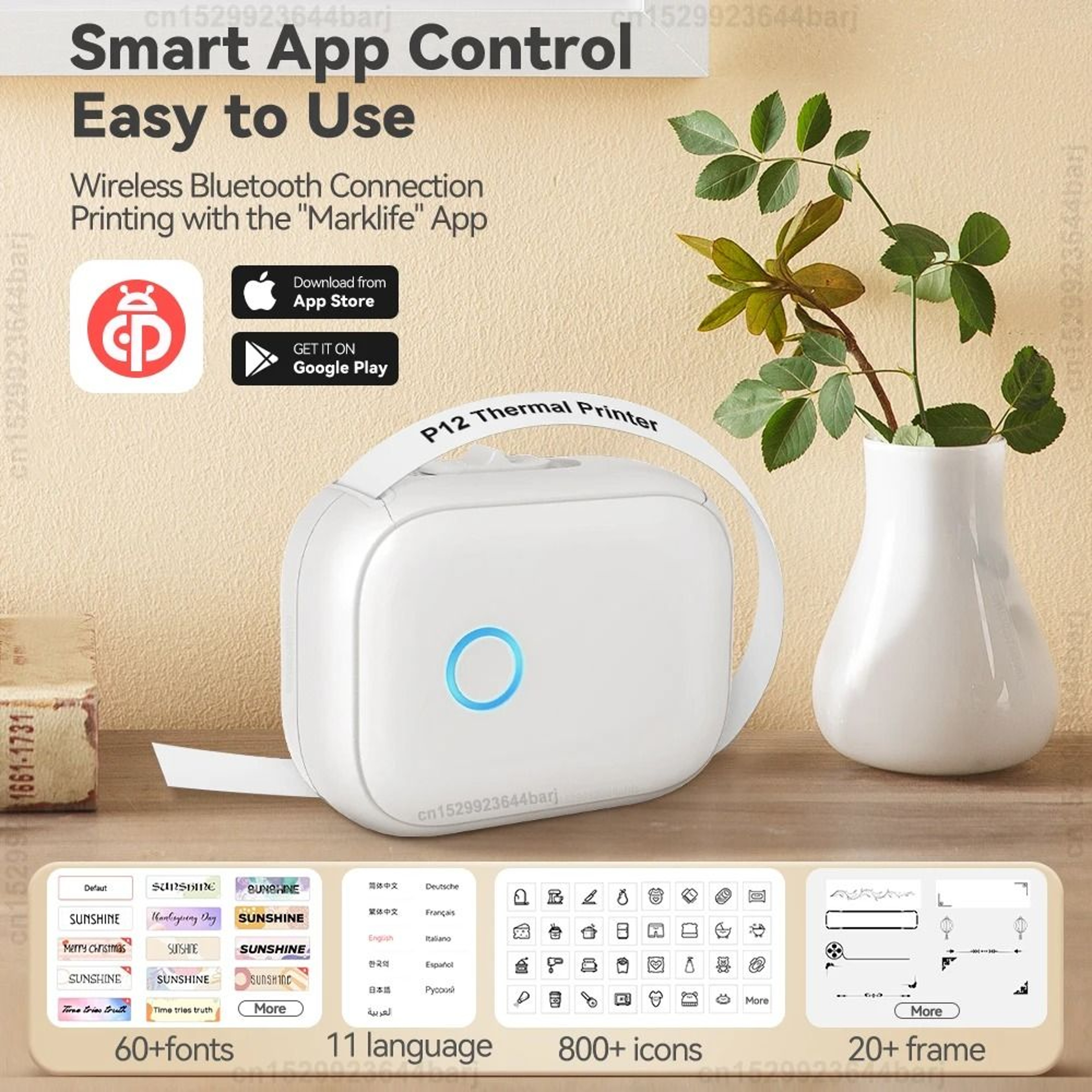 P12 Mini Wireless Thermal Label Printer  AutoCut Sticker Maker 2