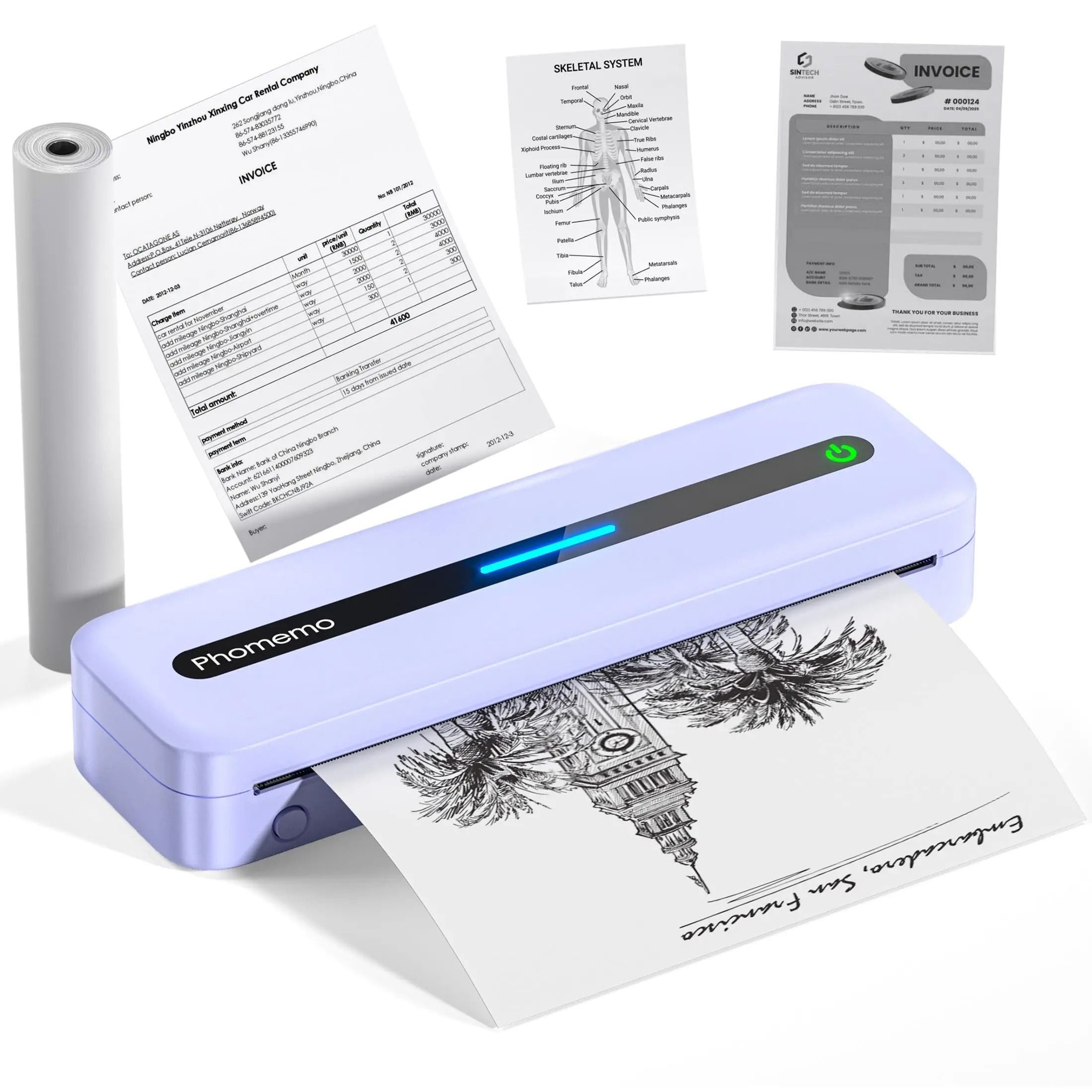 Phomemo M832 Portable Wireless Thermal Document Printer Supports 85 X 11  A4 6