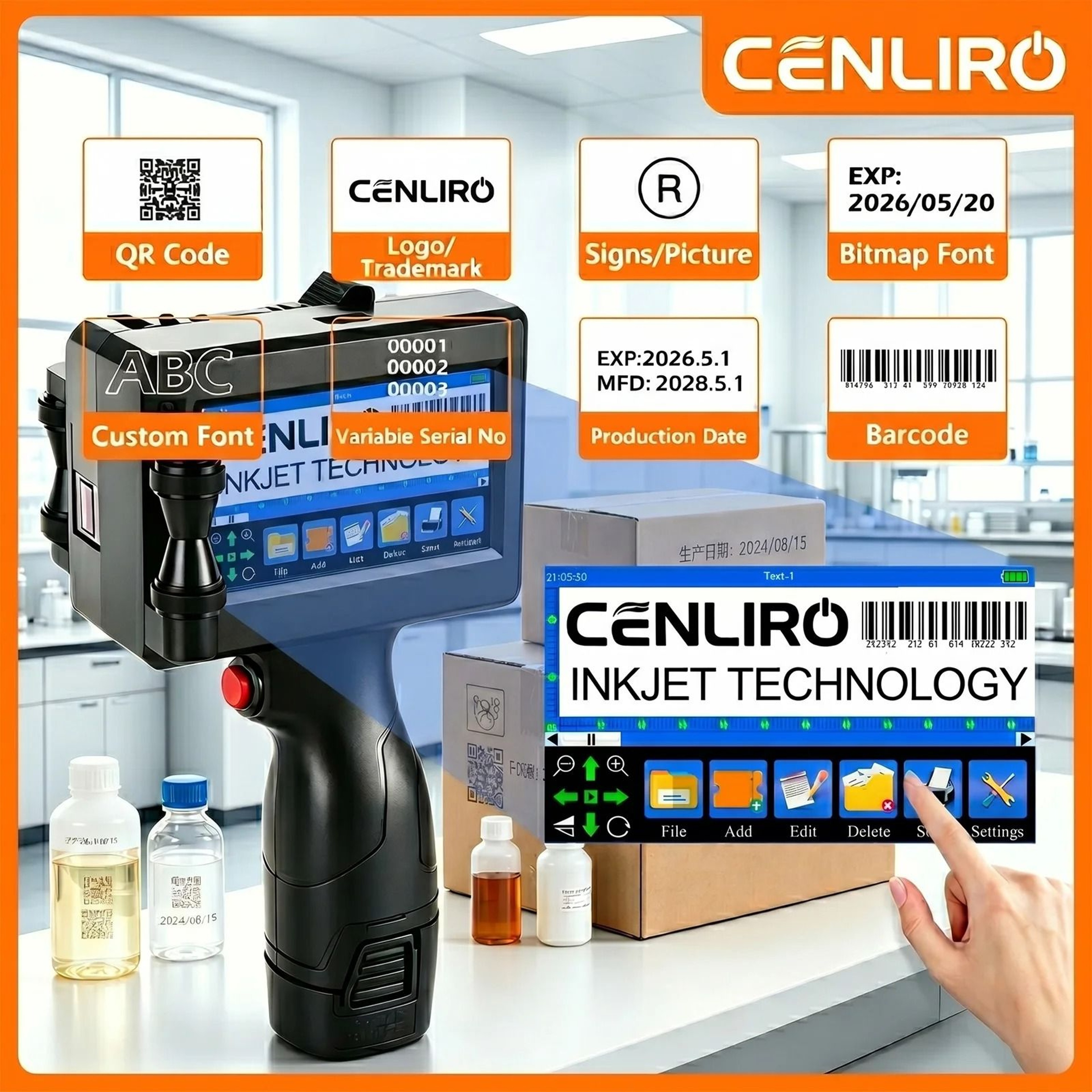 Cenliro CL10B Handheld Inkjet Printer  Portable 127mm TIJ Batch Coding Machine 0