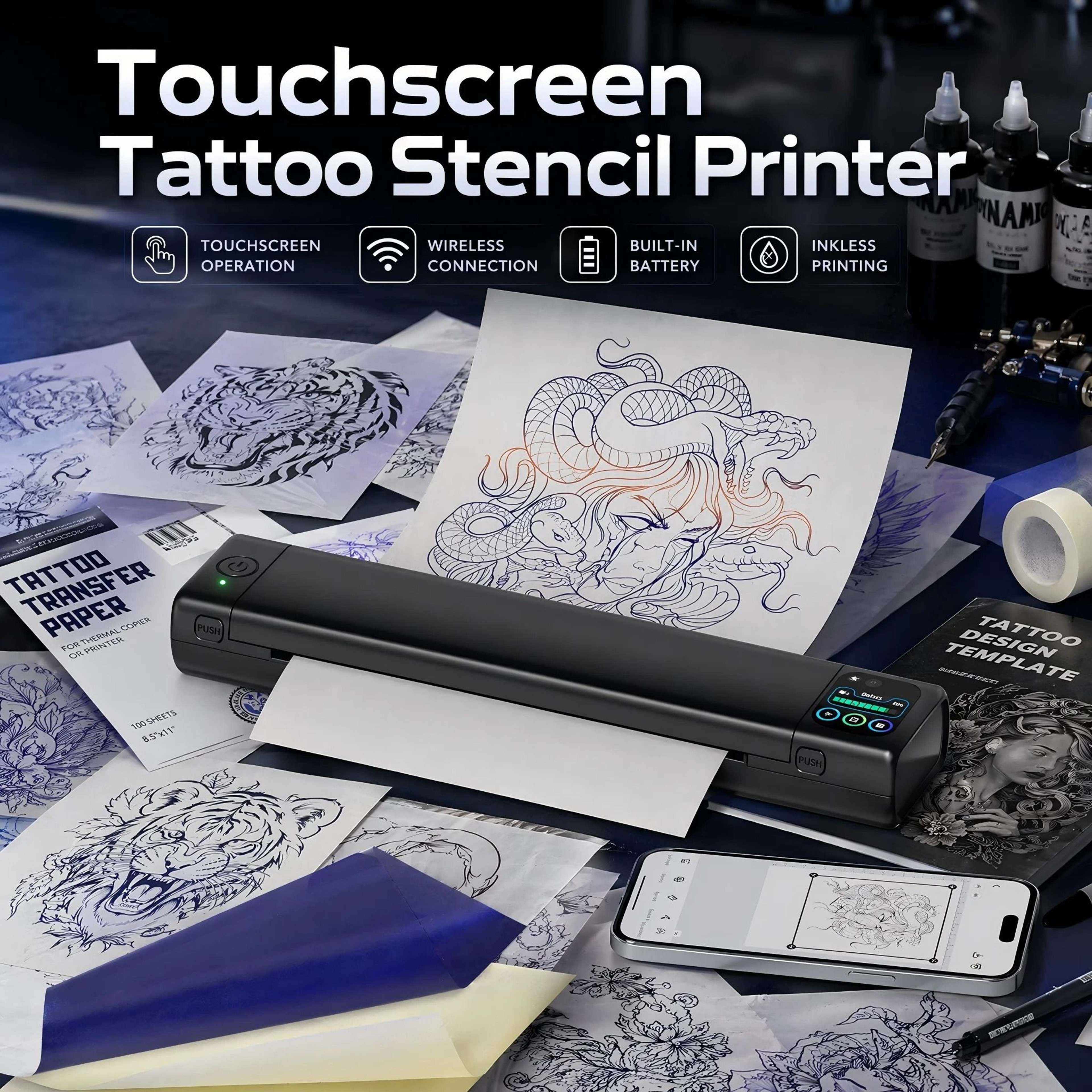 Phomemo M08F Plus Touchscreen Wireless Bluetooth Thermal Tattoo Stencil Printer 0