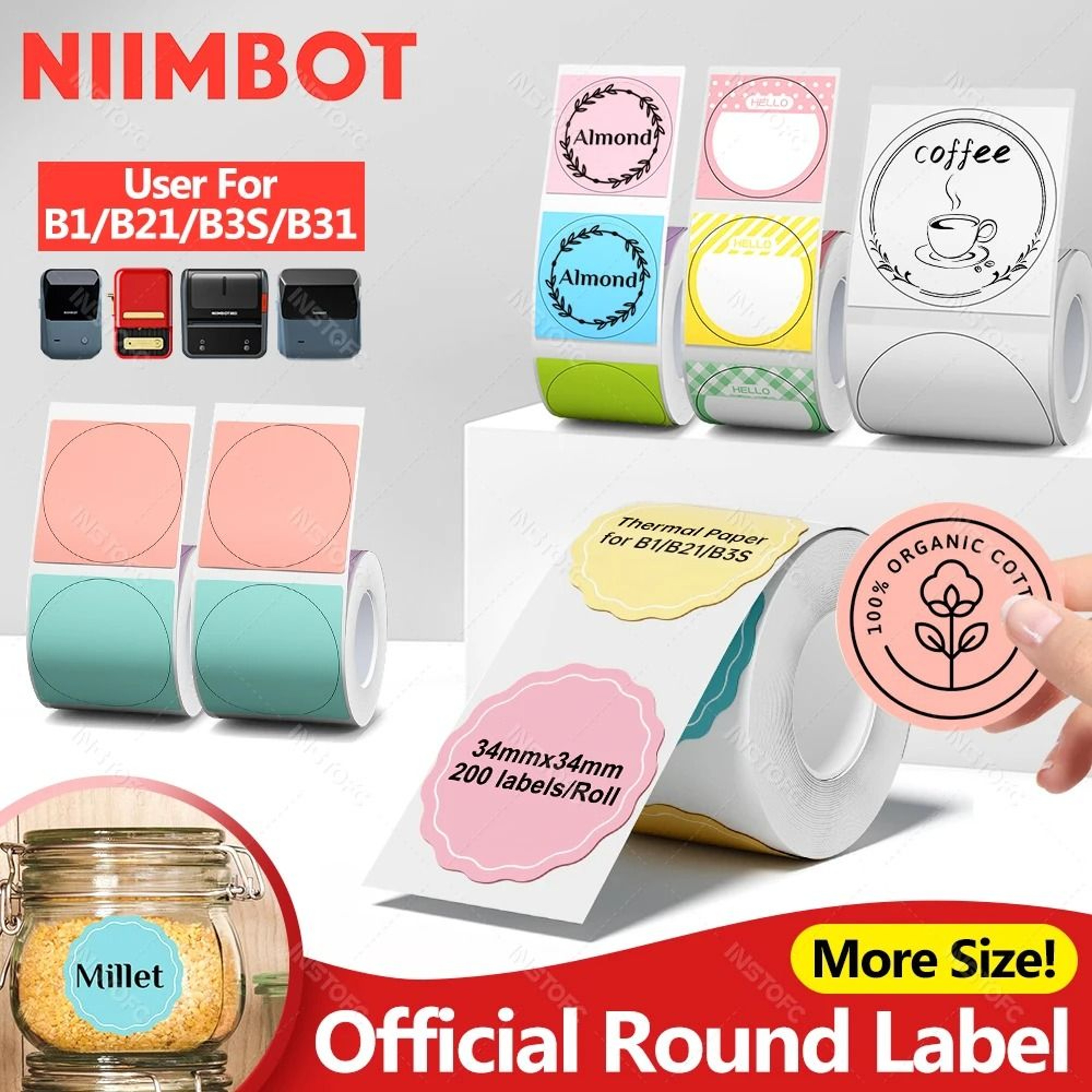 NIIMBOT SelfAdhesive Thermal Round Label Paper Rolls For B21 B1  B3S Printers 0