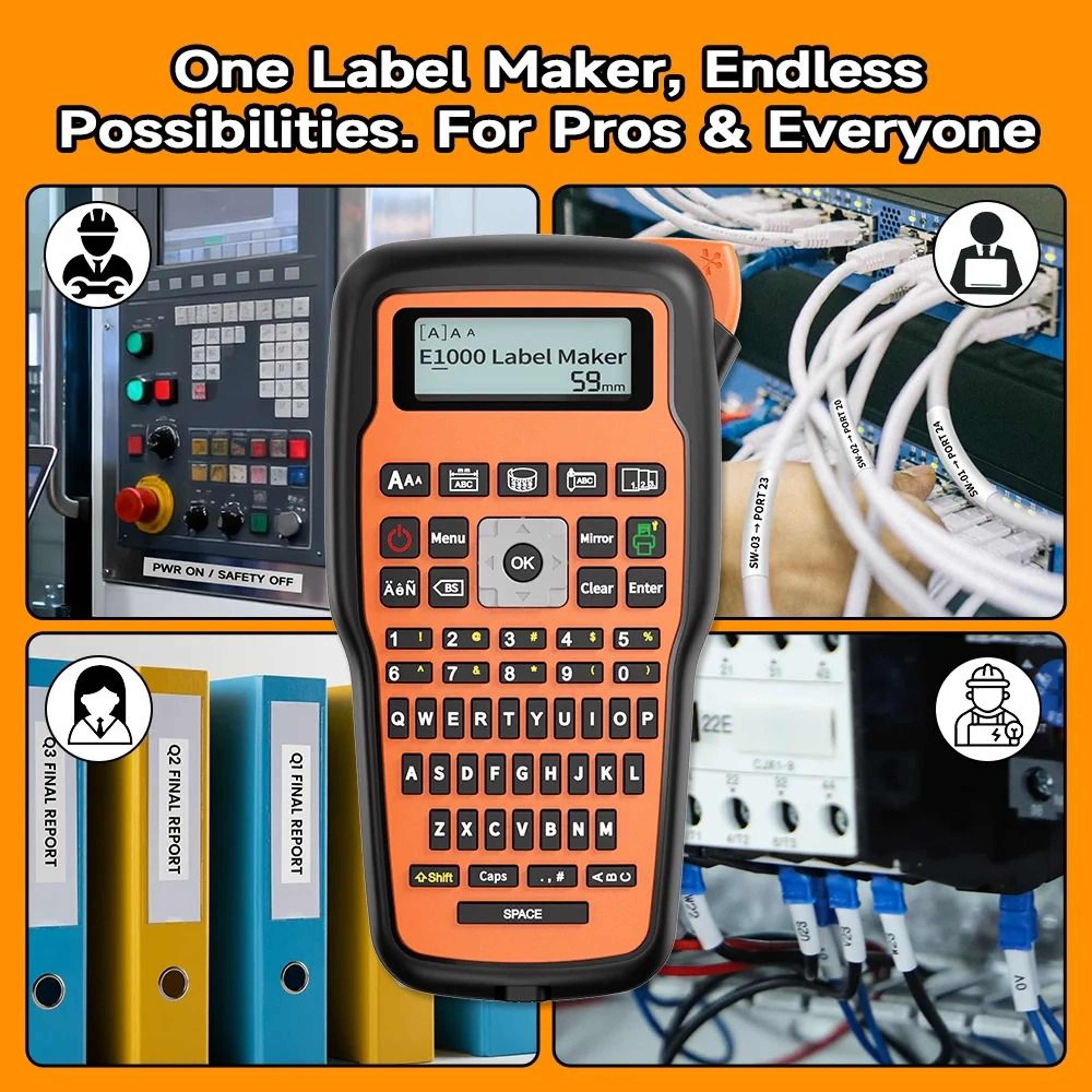 E1000 PRO Industrial Handheld Label Maker Machine With Tape  USBC Power 5