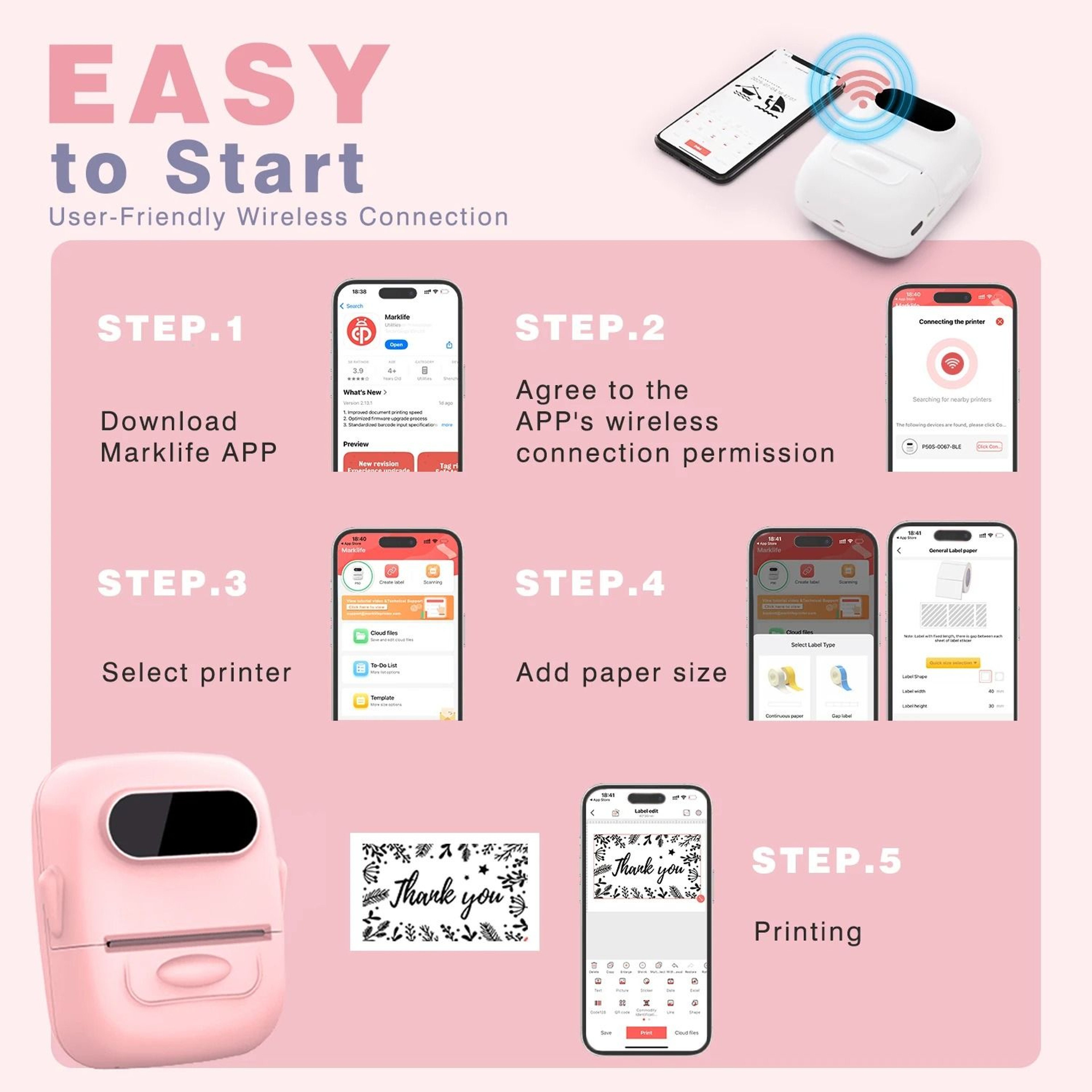 Marklife P50 Portable Wireless Thermal Label Printer  DIY Barcode Maker 2