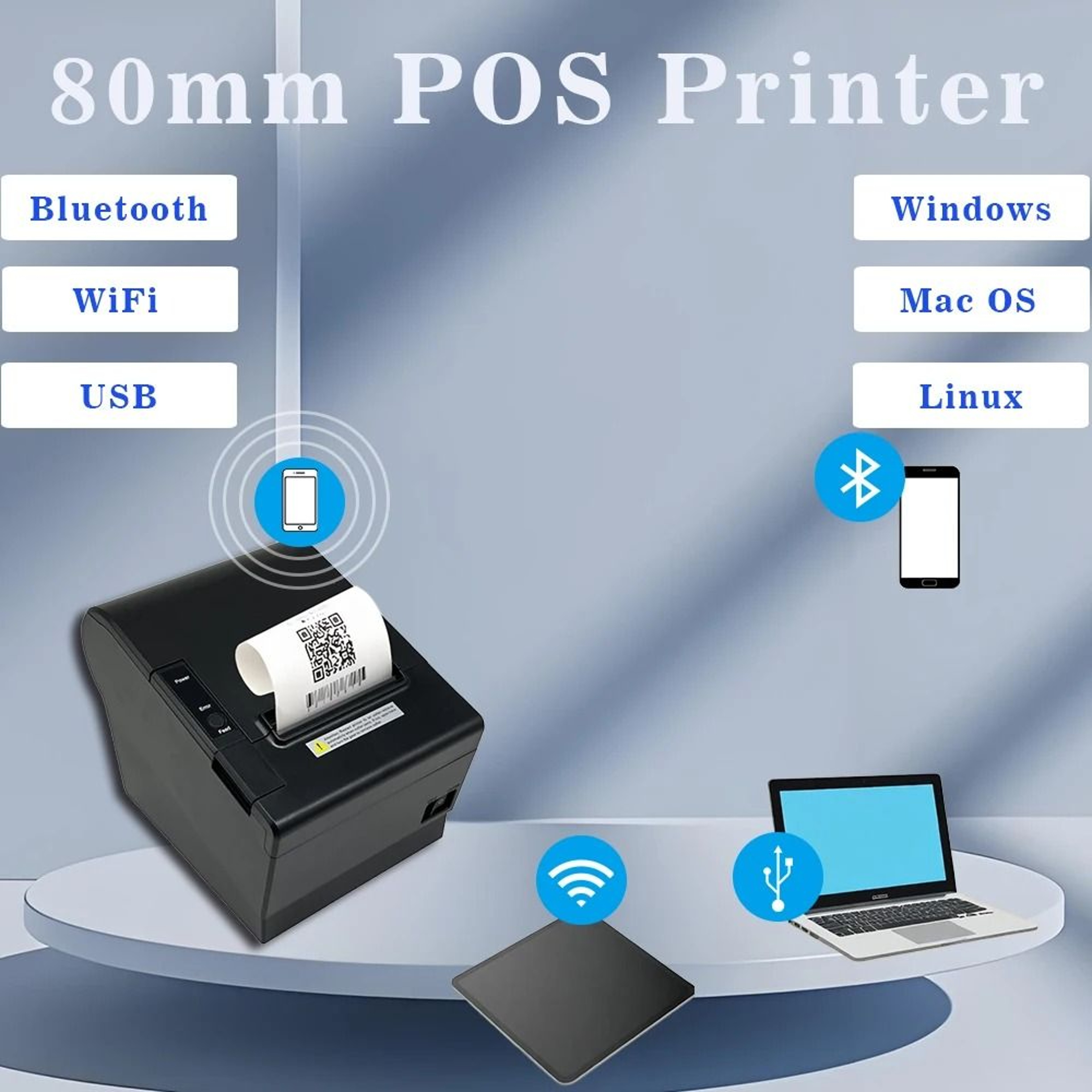 80mm Thermal POS Receipt Printer With Auto Cutter Bluetooth USB  WiFi Connectivity 2