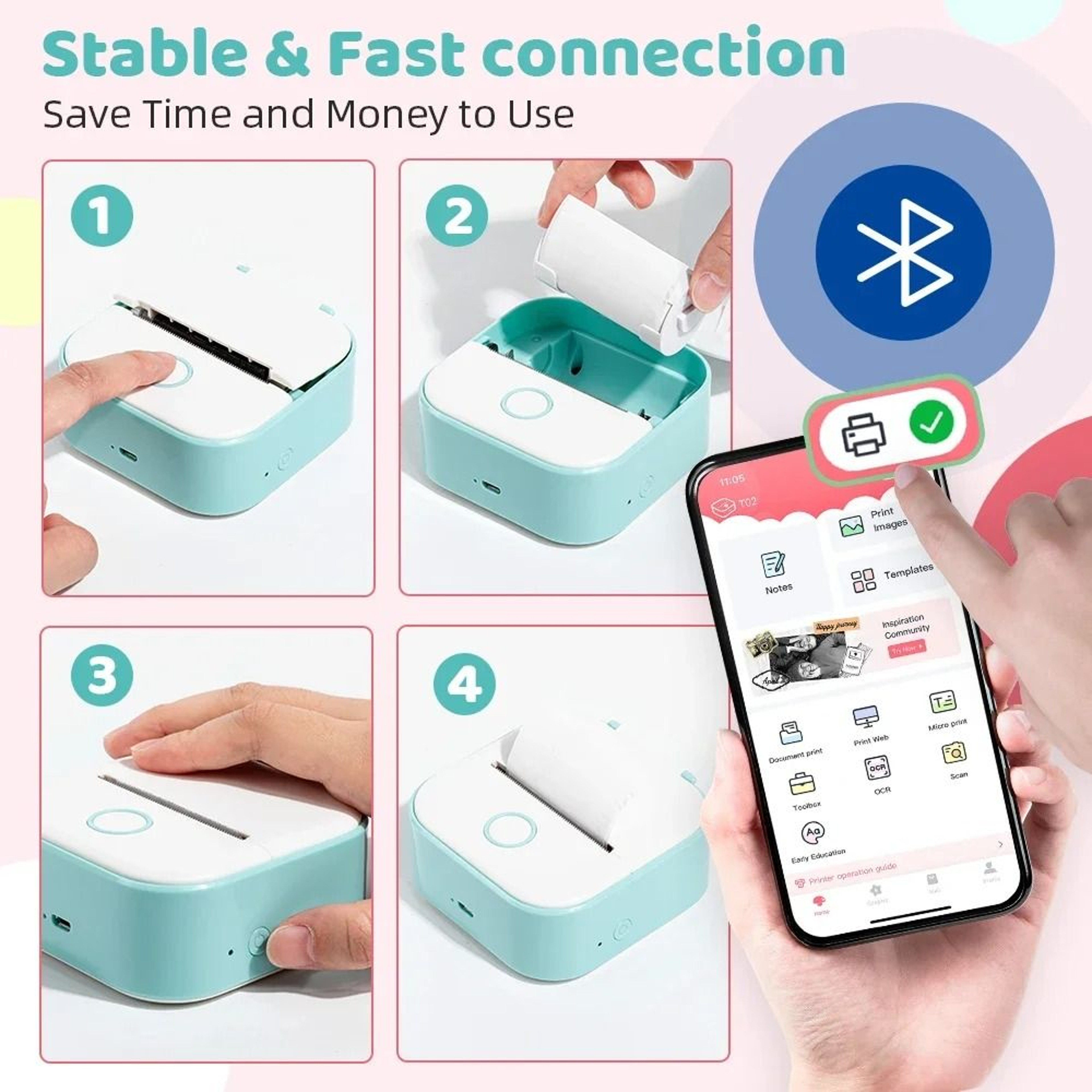 Phomemo T02 Portable Bluetooth Mini Thermal Pocket Printer  Sticker Maker For Notes Study  Photos 2
