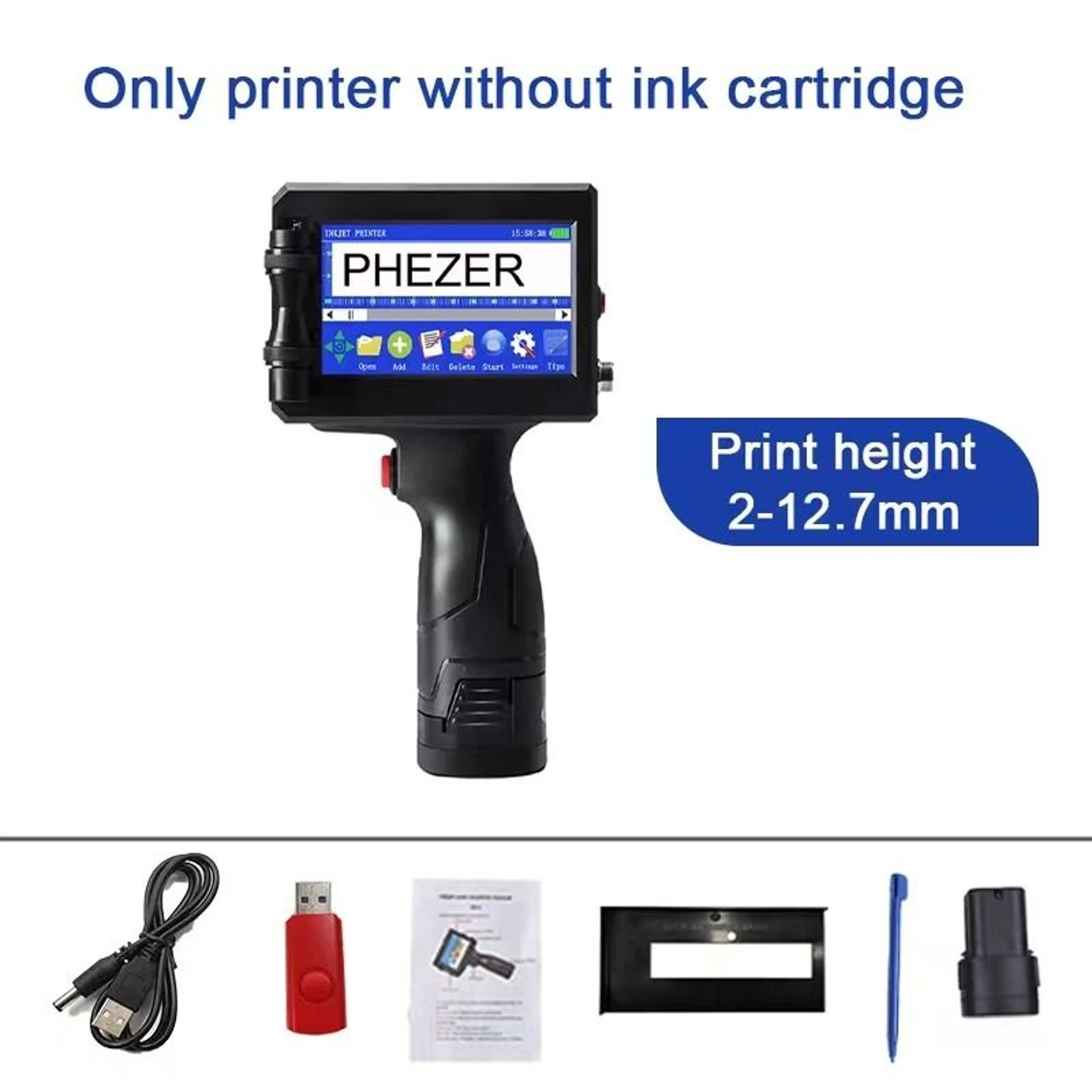Phezer P15 Handheld Inkjet Printer 127mm For QR Code Barcode Expiry Date  Batch Number Marking 8