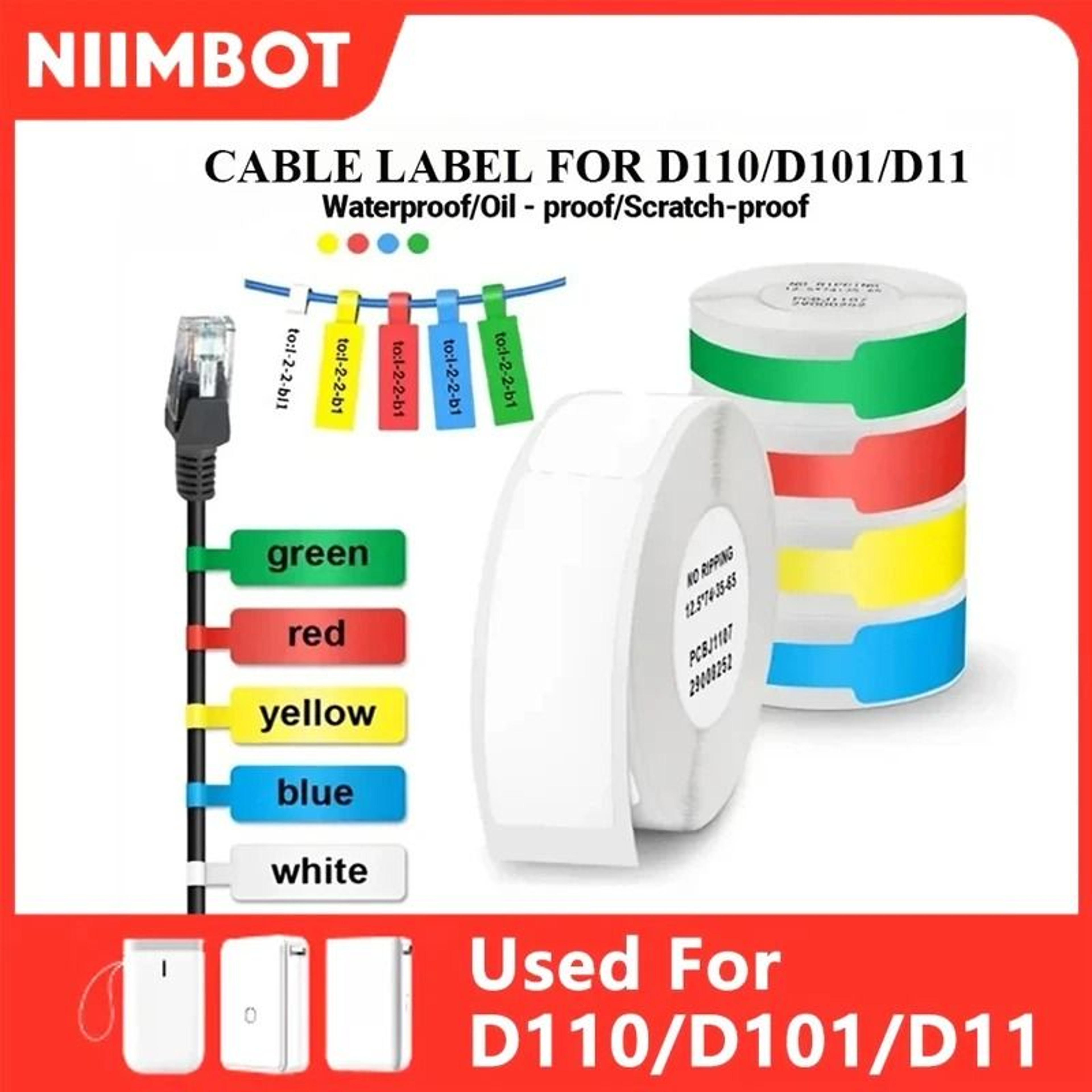 NIIMBOT Official Cable Wire Identification Label Sticker Rolls For D110 D101  D11 Printers 0