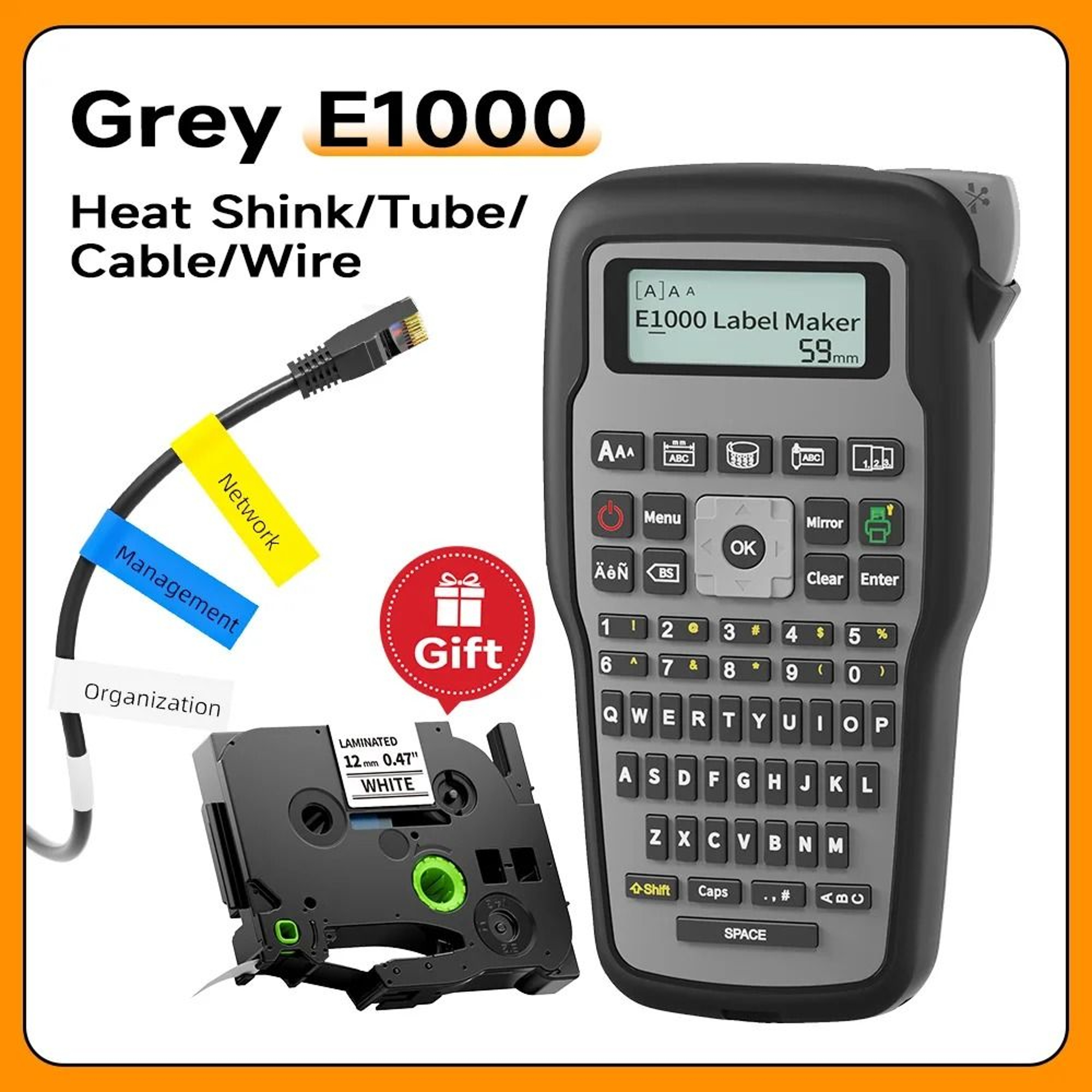 E1000 PRO Industrial Portable Handheld Label Maker Machine With Tape  USBC Power 10