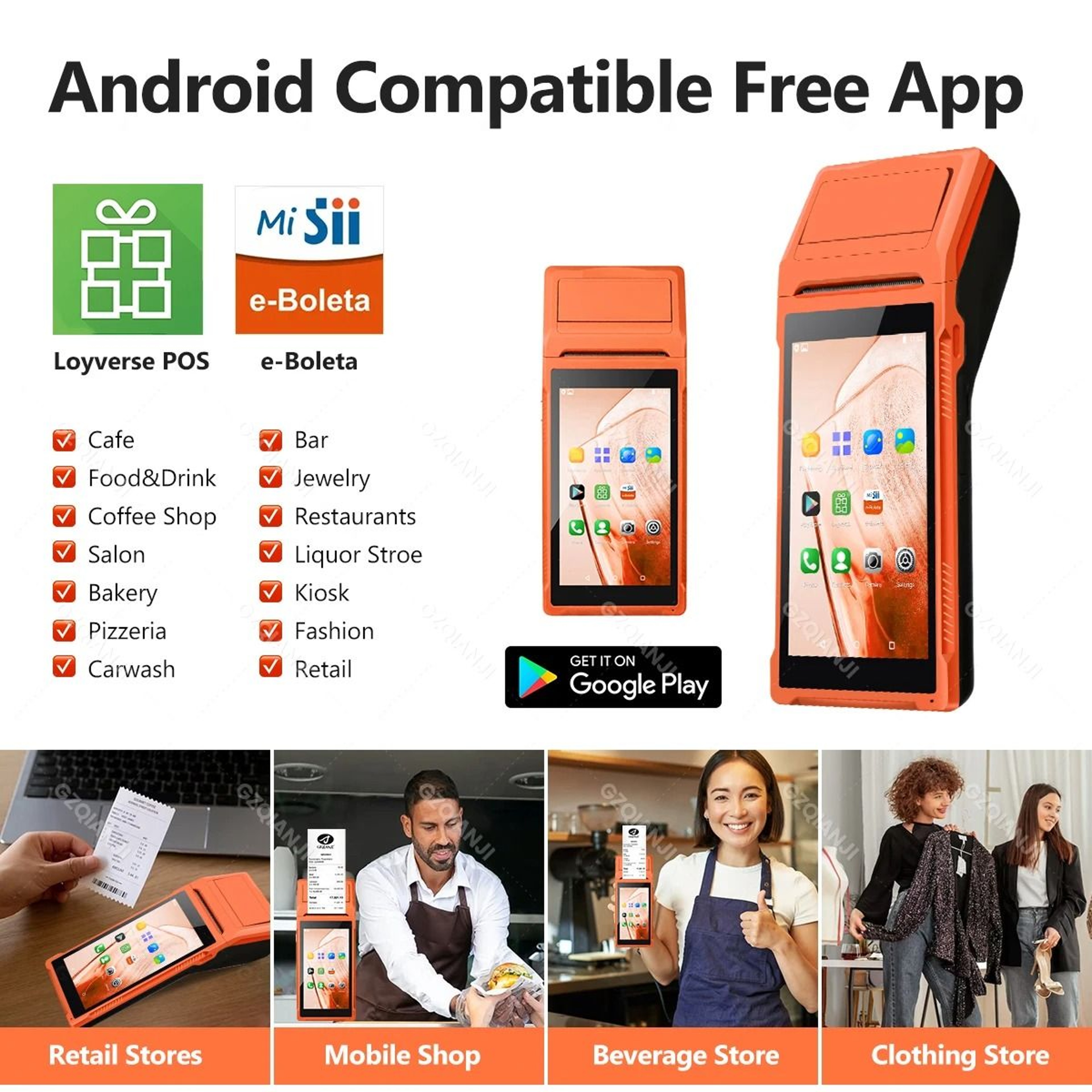 4G LTE Wireless Handheld Android POS Terminal With Builtin 58mm Thermal Receipt Printer  55Inch Tou 3