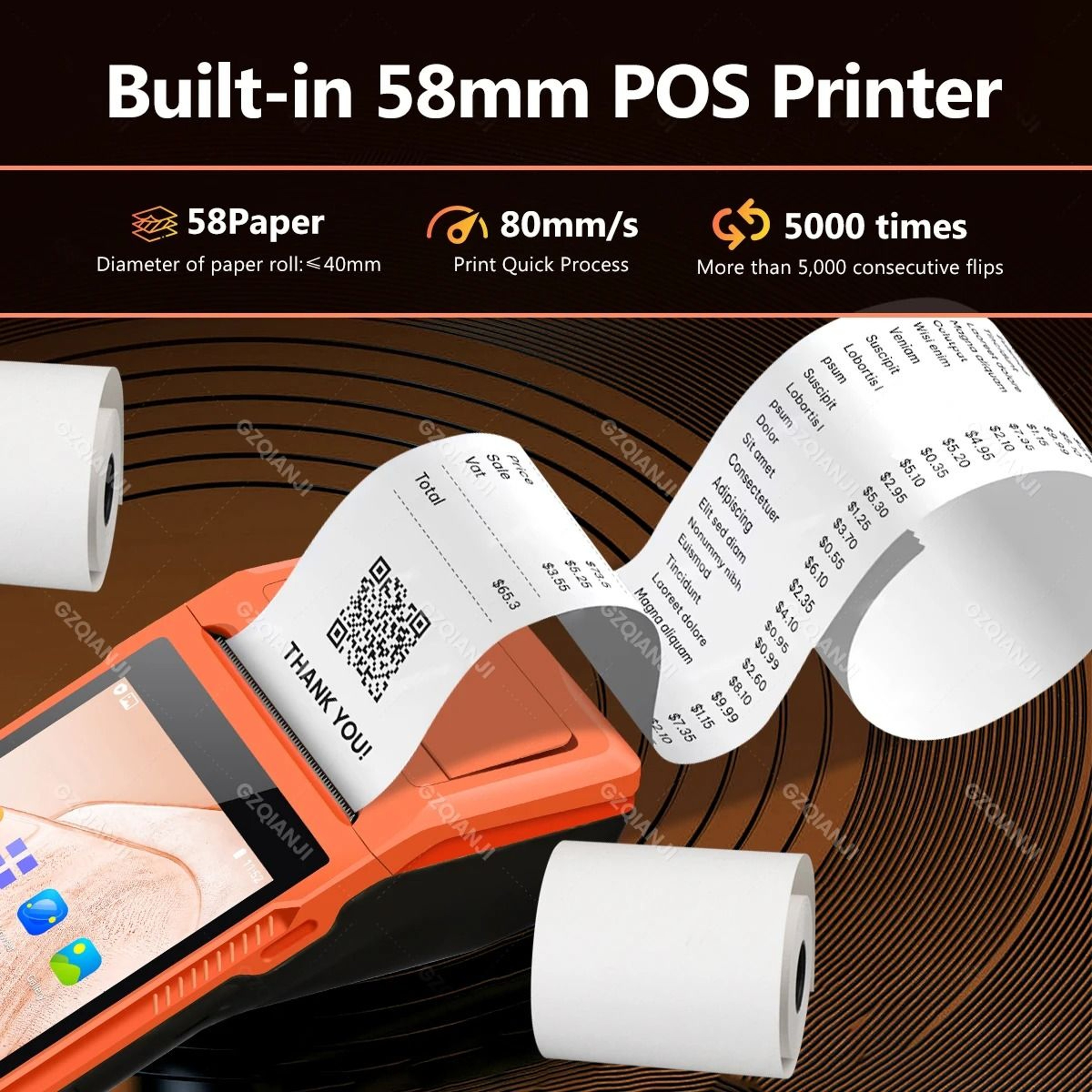 4G LTE Wireless Handheld Android POS Terminal With Builtin 58mm Thermal Receipt Printer  55Inch Tou 2
