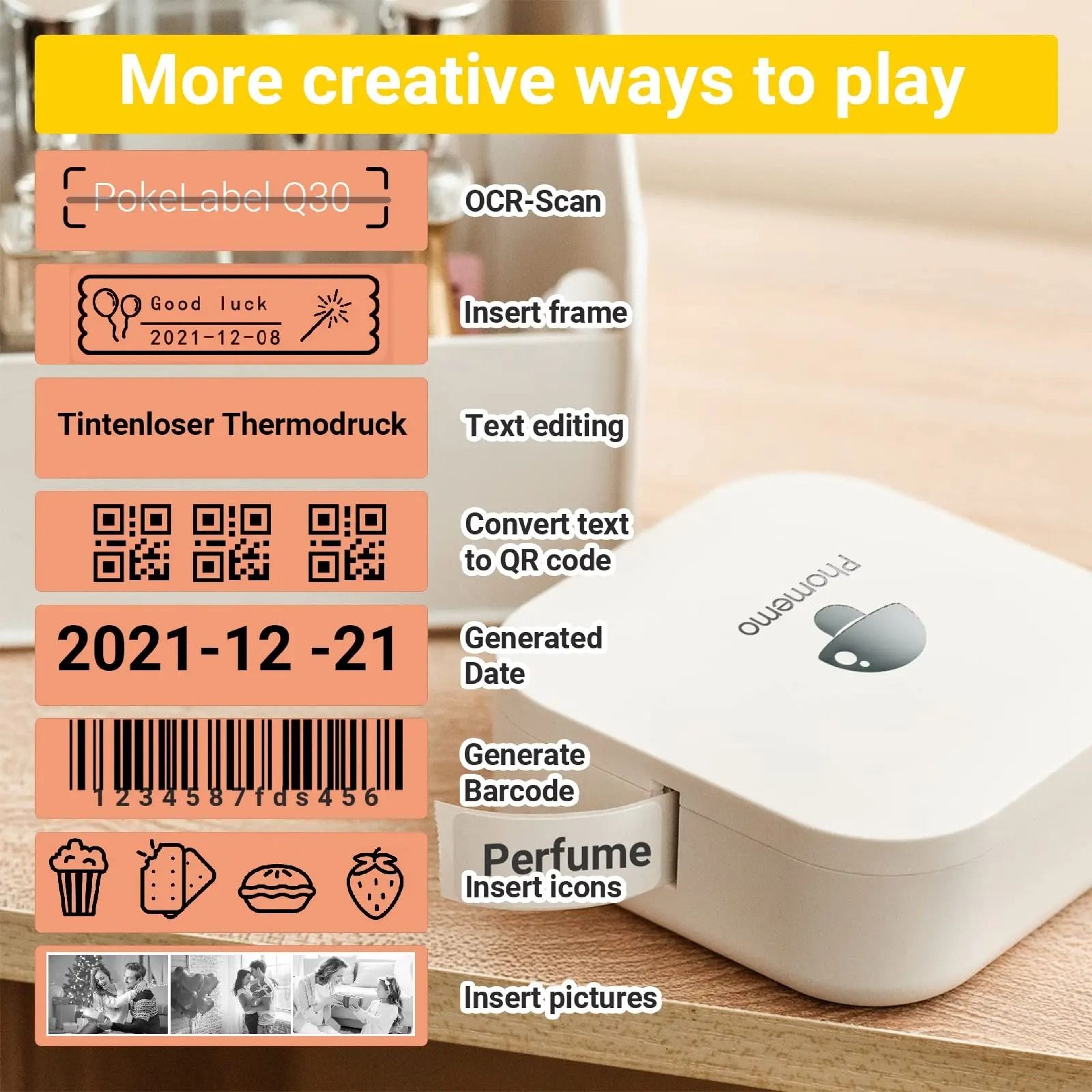 Phomemo Q30 Mini Portable Wireless Bluetooth Thermal Label Maker 615mm For Home Kitchen  Office 2
