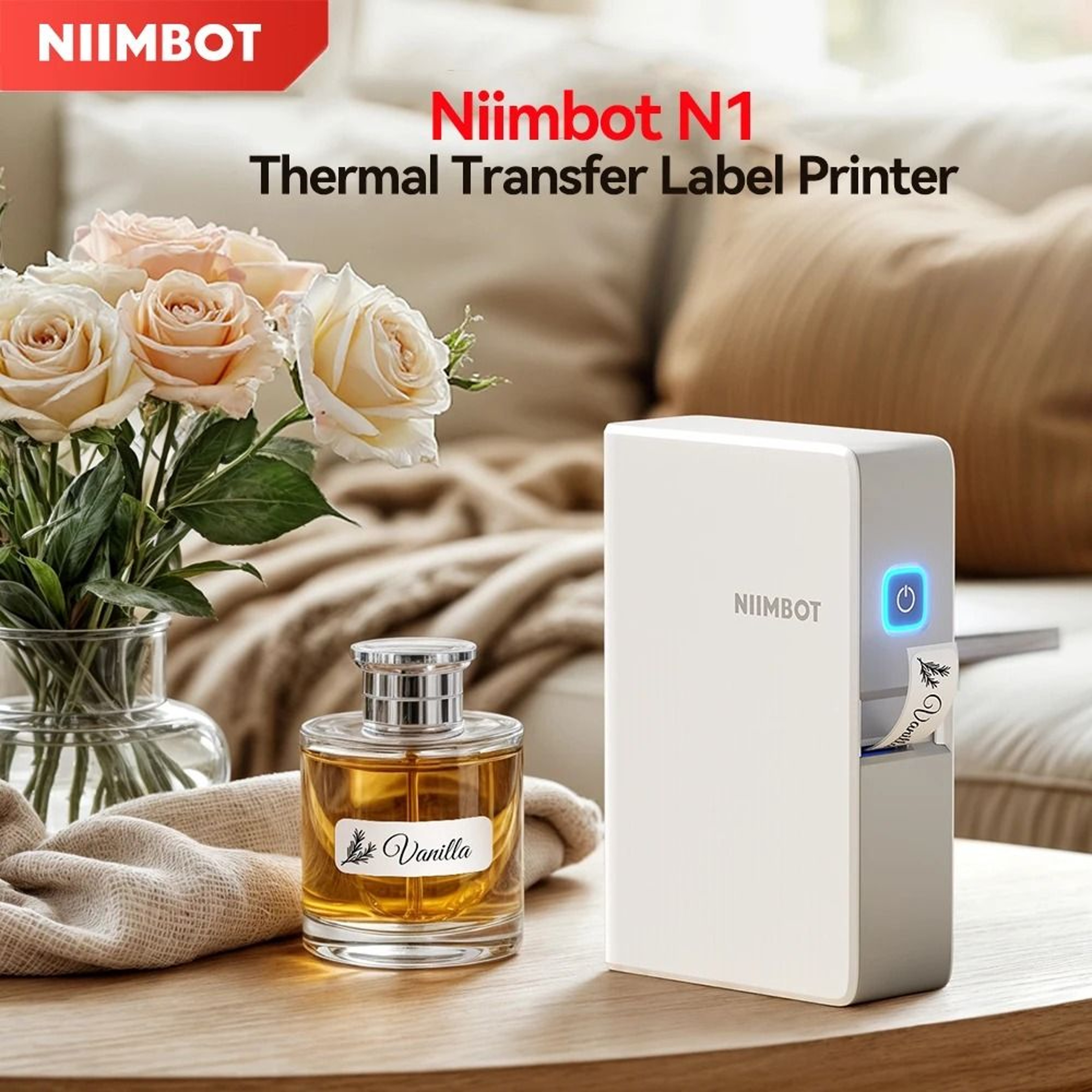 NIIMBOT N1  B18 Thermal Transfer Label Printer With Ribbon  SelfAdhesive Sticker Tapes 0