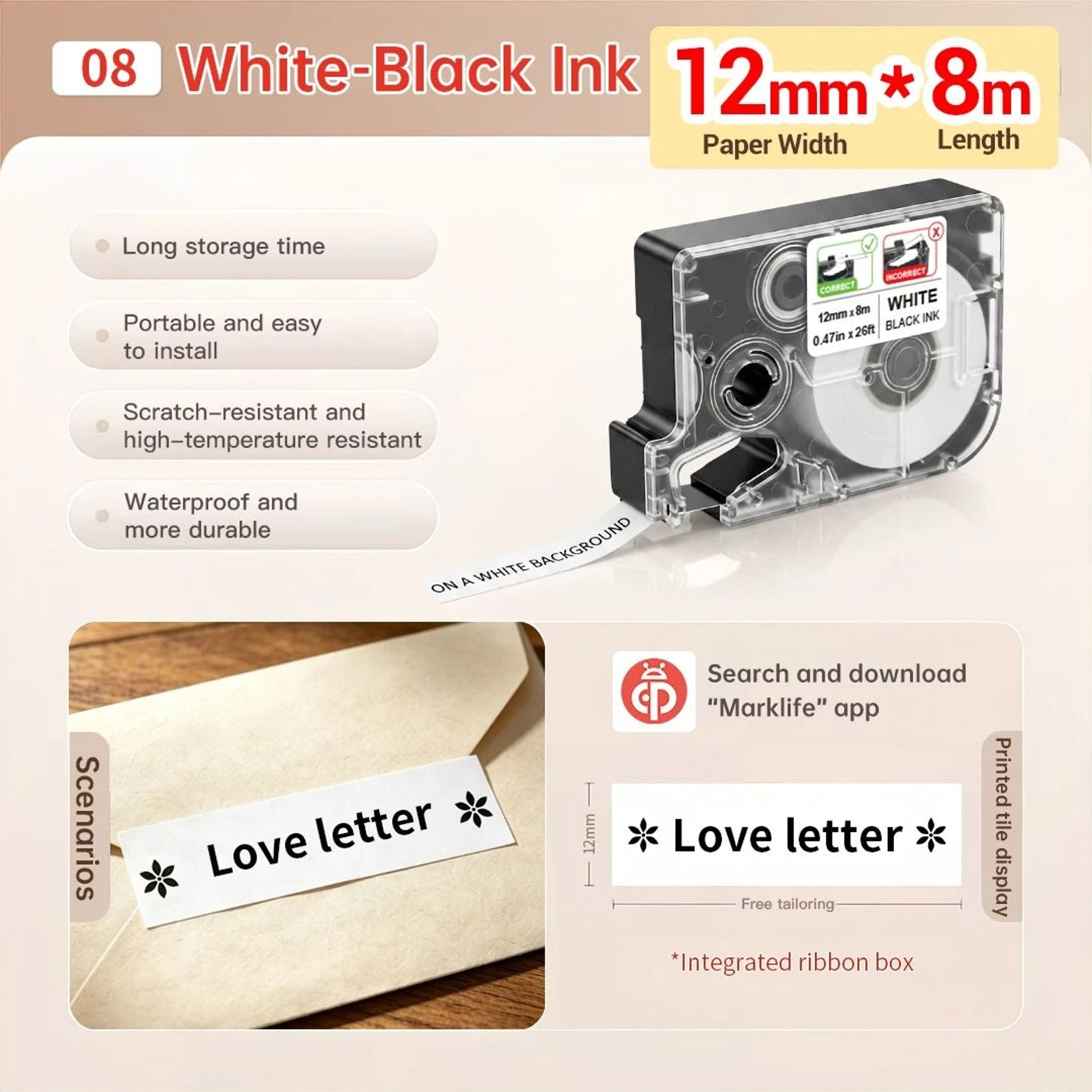 Marklife R15 Ribbon Label Printer Rechargeable Bluetooth Portable Label Maker For Gift Wrapping Sat 12