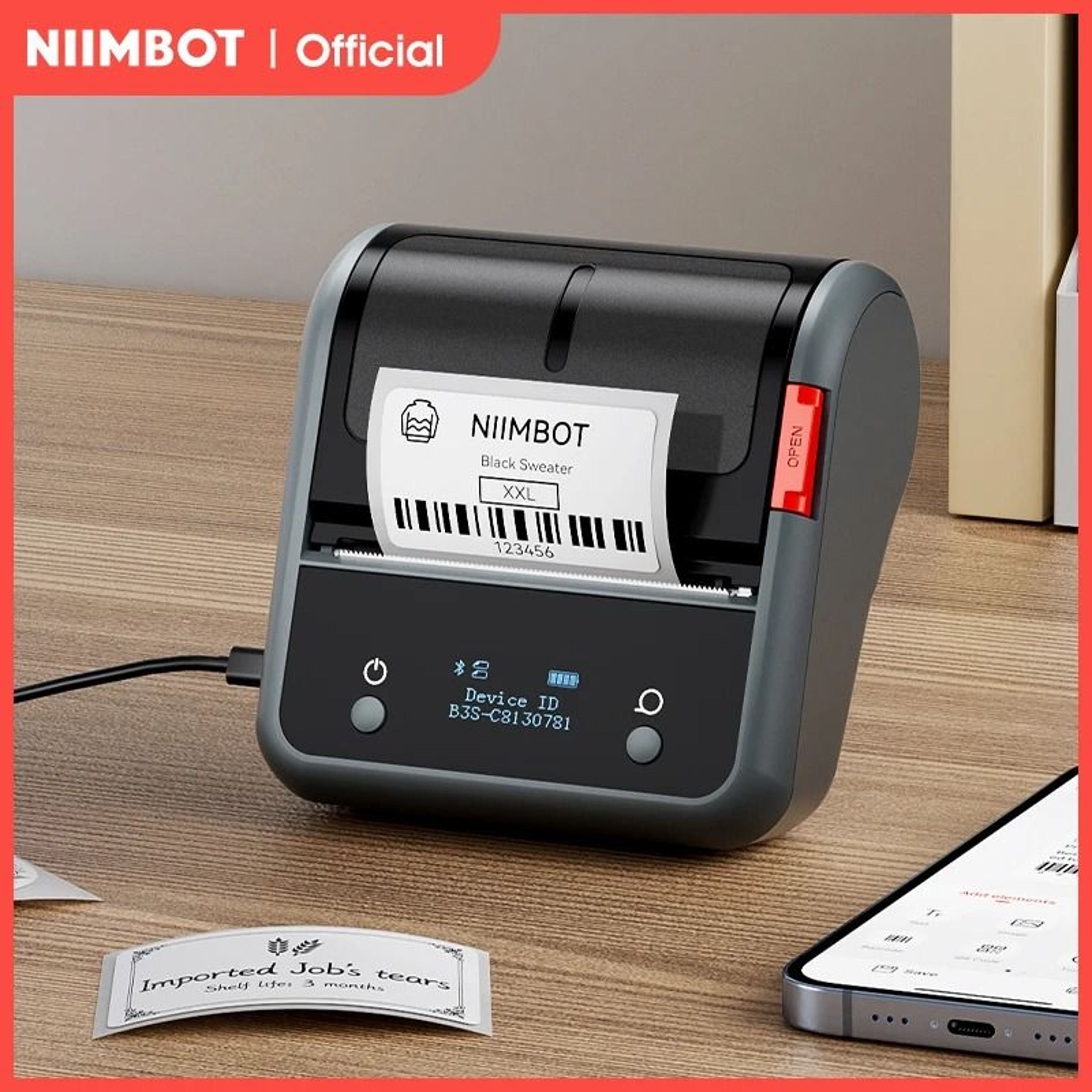 NIIMBOT B3S Portable Wireless Thermal Label Printer For Commercial Jewelry Clothing  Retail Barcode 0