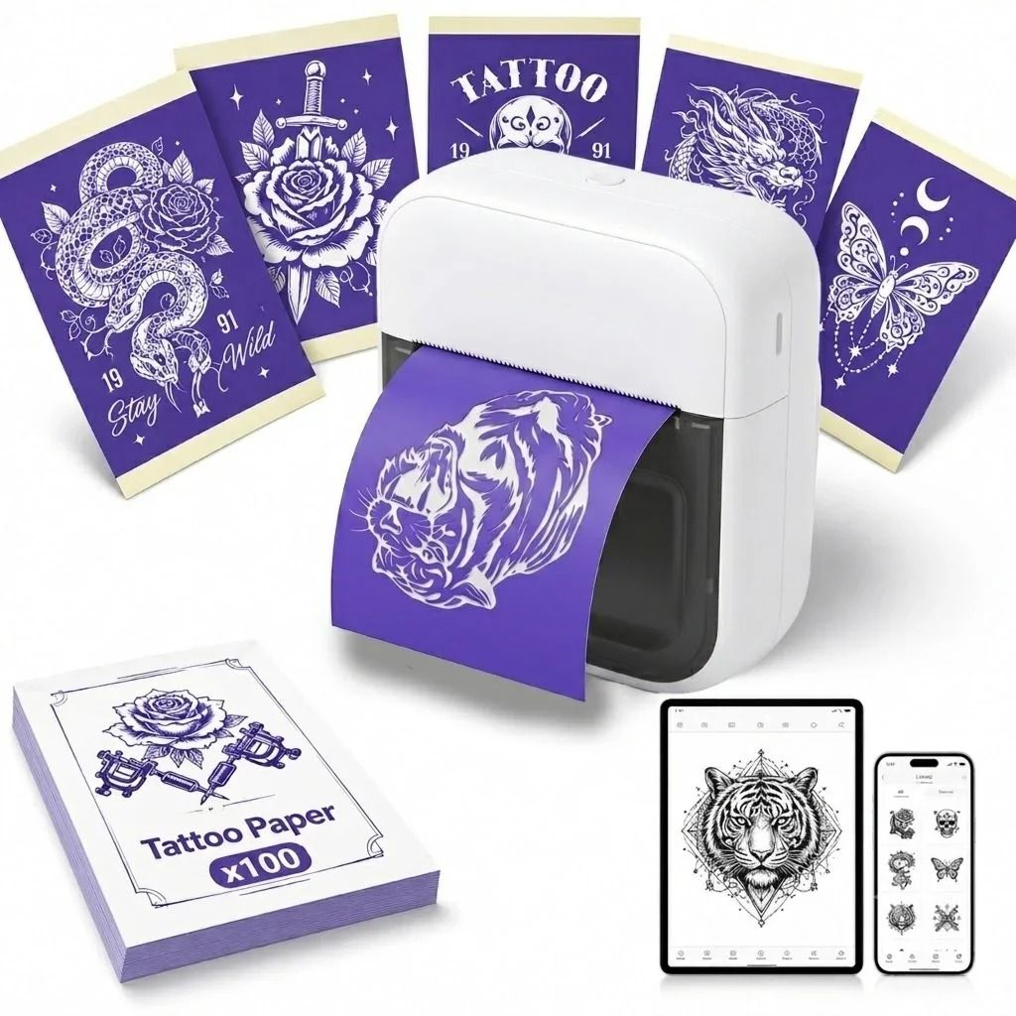 C50 Mini Tattoo Transfer Printer Portable Inkless 2Inch Stencil Machine For Phone IPad  PC 0