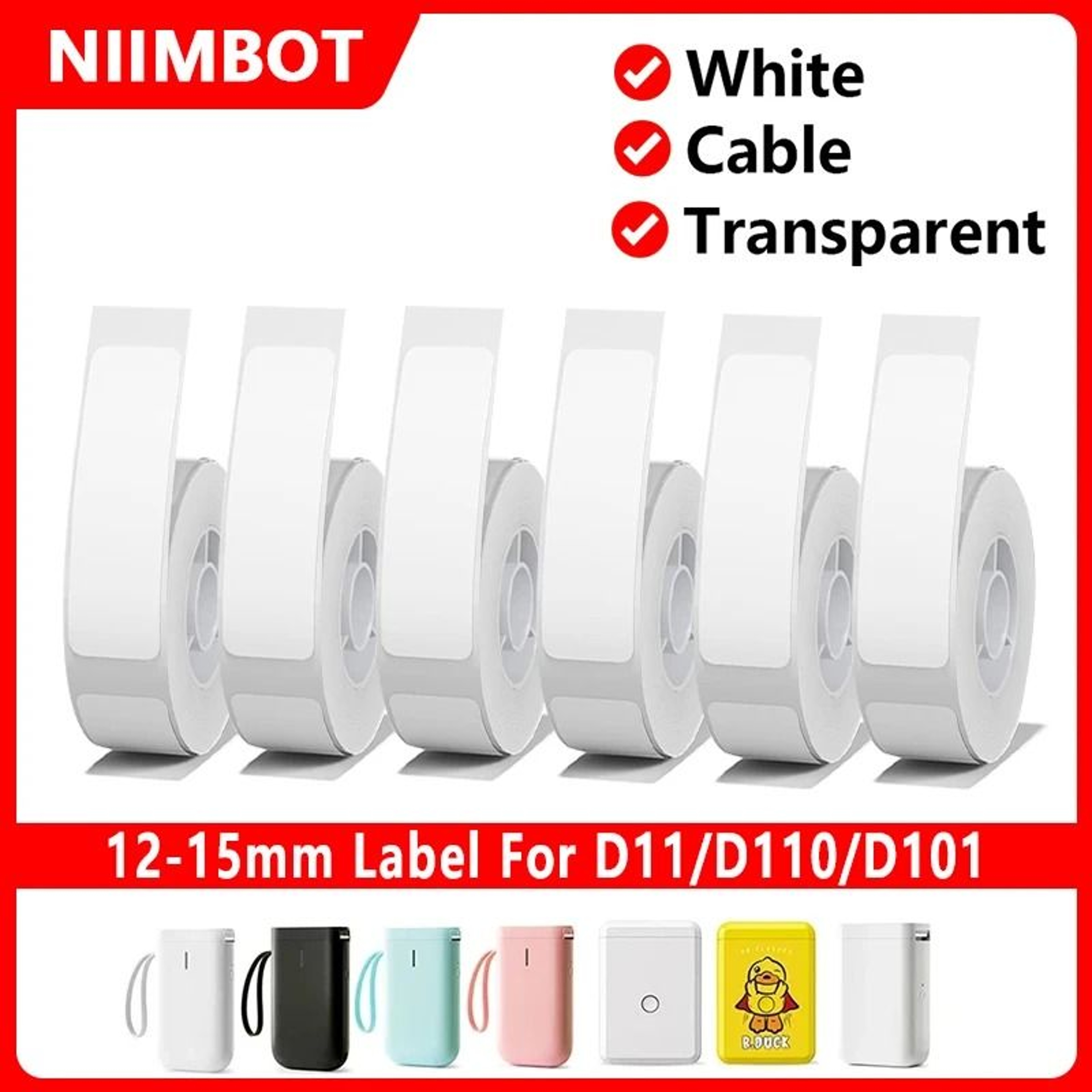 NIIMBOT D11  D110 Waterproof Thermal Label Sticker Rolls White Cable Round  Transparent For Mini La 0