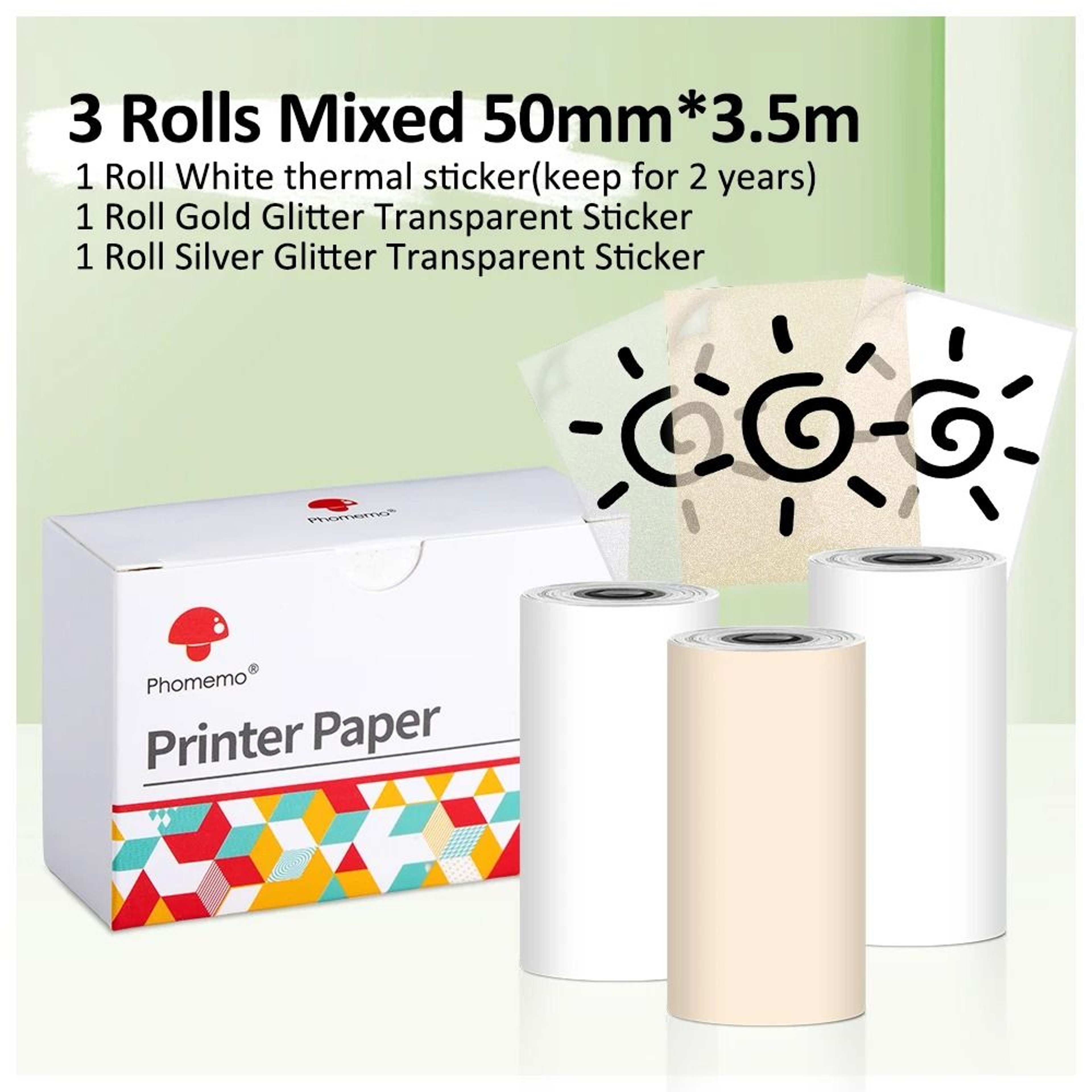 3 Rolls White Thermal Label Sticker Paper 50mm X 35m Waterproof Roll For Phomemo M02 M03AS Photo Pr 9
